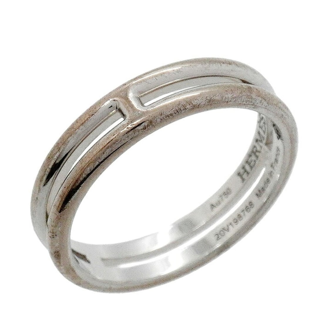Hermes Ariane Ring, 18K White Gold, Size 47, Women's: --- Catalog ---Category: SizeUS Size: 4Brand Size: 47Category: DesignType: Band ringGender: WomenMaterial: White gold (18K)Category: GeneralBrand: Hermes--- Item List ---Section: ConditionRanking: Ran