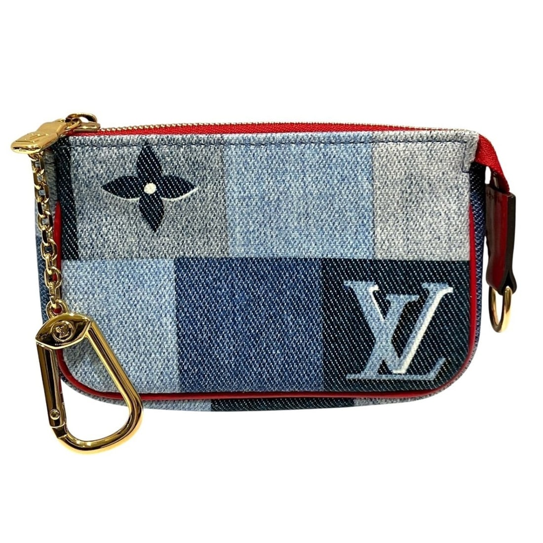 Louis Vuitton Micro Pochette Accessoires Wallet/Coin Case, Monogram Denim, Denim x Leather, M68760: --- Catalog ---Category: SizeSize (HxWxD): 8cm x 12cm x 2.5cm / 3.14'' x 4.72'' x 0.98''Category: DesignType: PochetteColor: Blue, Red colorGender: WomenMaterial: Monogram Denim , Leather Category: Ge