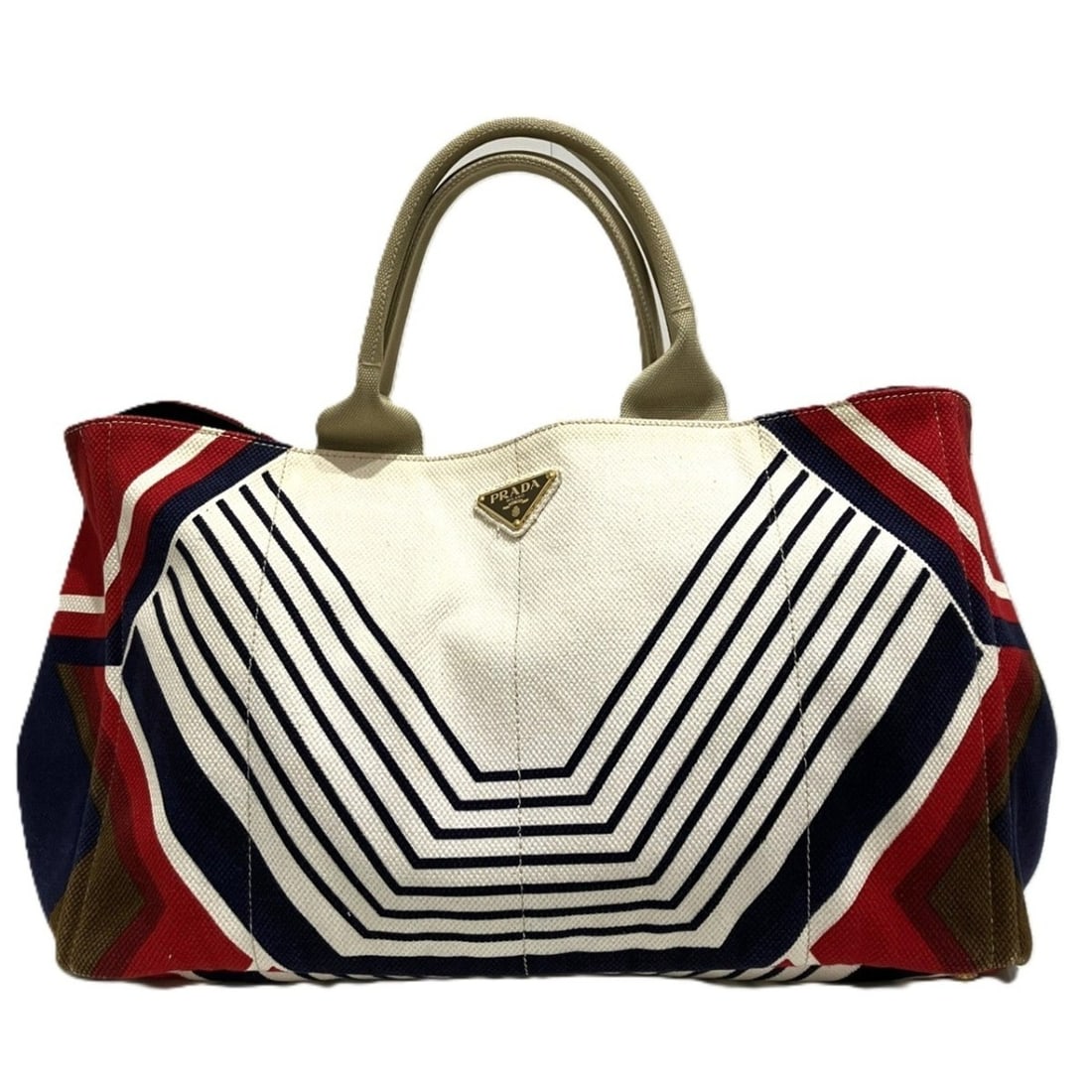 Prada Canapa Canvas Tote Bag BN1872: --- Catalog ---Category: SizeSize (HxWxD): 25cm x 56cm x 25.5cm / 9.84'' x 22.04'' x 10.03''Handle Length: 17.5cm / 6.88''Category: DesignType: Tote bagColor: Multi-colorGender: WomenMaterial: Canvas 