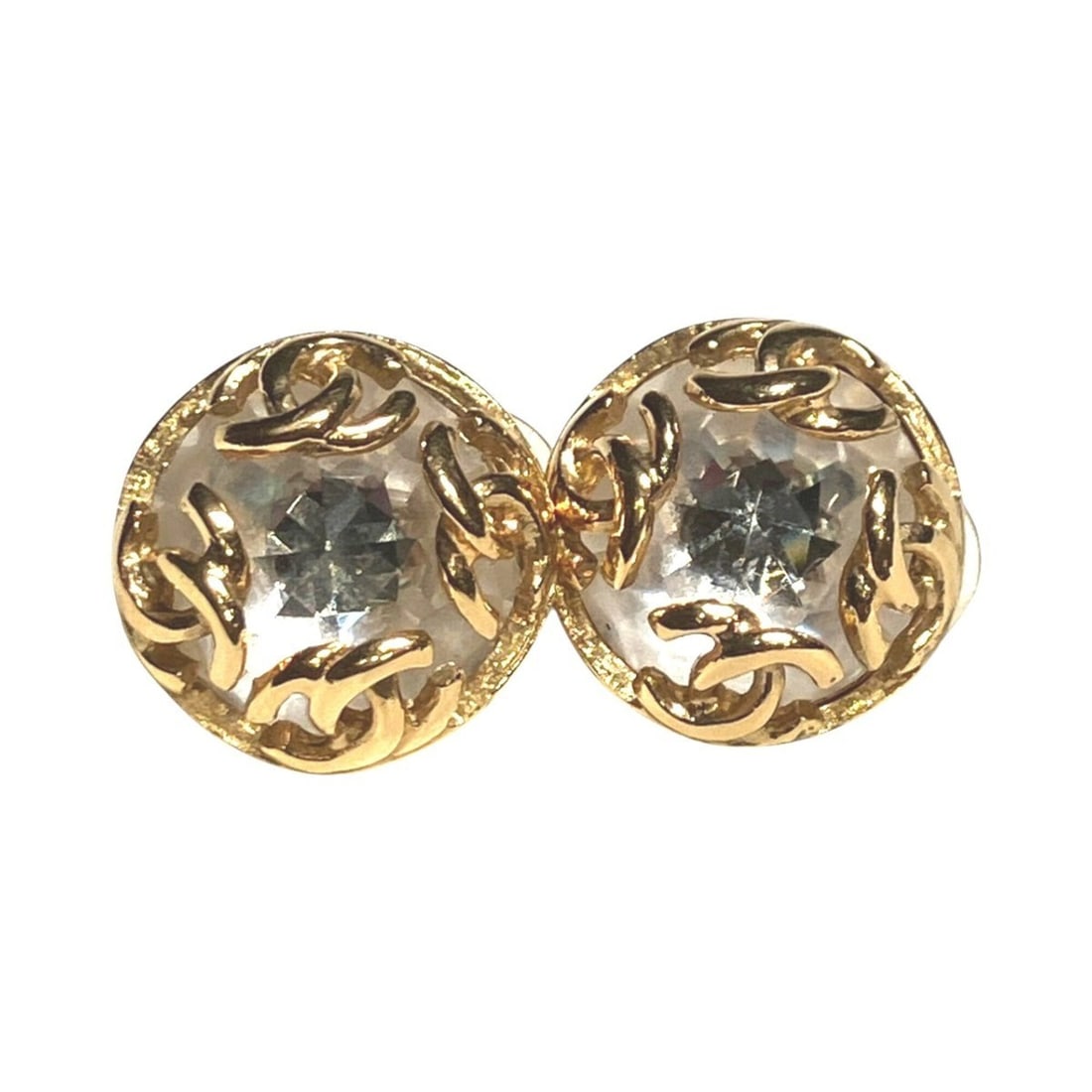 Chanel earrings, accessory, Coco Mark, total weight 15.8g, rhinestone, gold plated.: --- Catalog ---Category: SizeWeight: 15.8g / 0.55oz.Size (HxWxD): 18.00mm x 18.00mm x 14.00mm / 0.71'' x 0.71'' x 0.55''Category: DesignType: Clip earringsStone: RhinestoneFinish: Gold platedGender: W