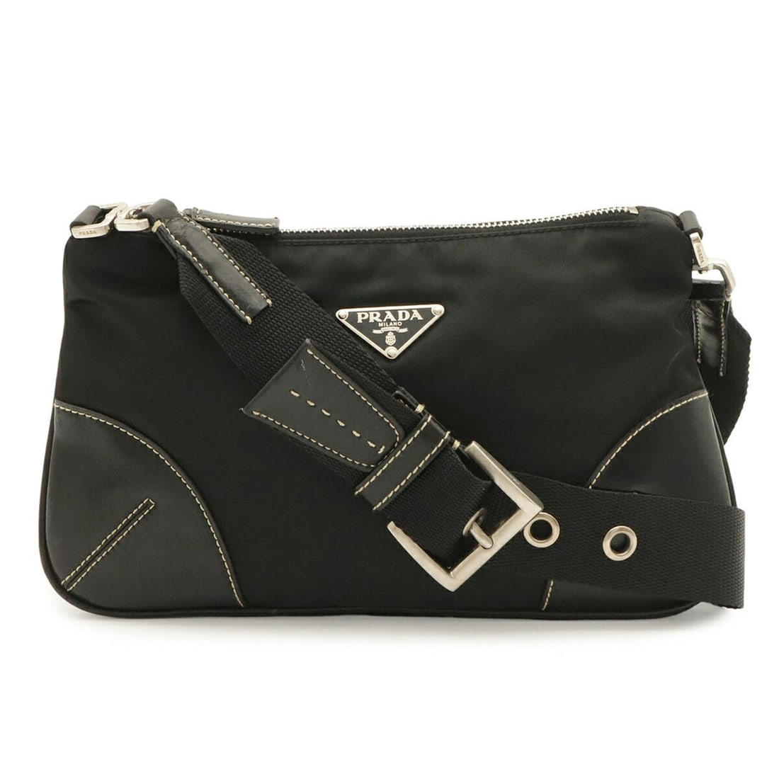 PRADA TESSUTO LIGHT Shoulder Bag, Nylon and Leather, NERO Black (BR1061): --- Catalog ---Category: SizeSize (HxWxD): 17cm x 31.5cm x 6.5cm / 6.69'' x 12.4'' x 2.55''Category: DesignType: Shoulder bagColor: Black, NeroGender: WomenMaterial: Nylon , Leather Hardware Color: Si