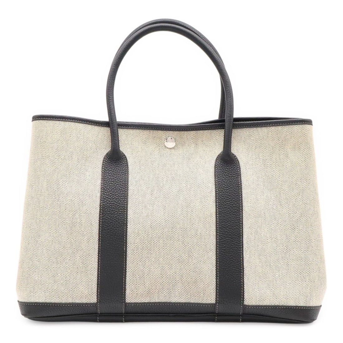 HERMES Garden PM Bolduc Ribbon Tote Bag Handbag Toile H Leather Gray Black: --- Catalog ---Category: SizeWeight: 710g / 1.56lb.Size (HxWxD): 26cm x 36cm x 18cm / 10.23'' x 14.17'' x 7.08''Category: DesignType: Handbag, Tote bagColor: Black, GrayGender: WomenMaterial: Toile H 