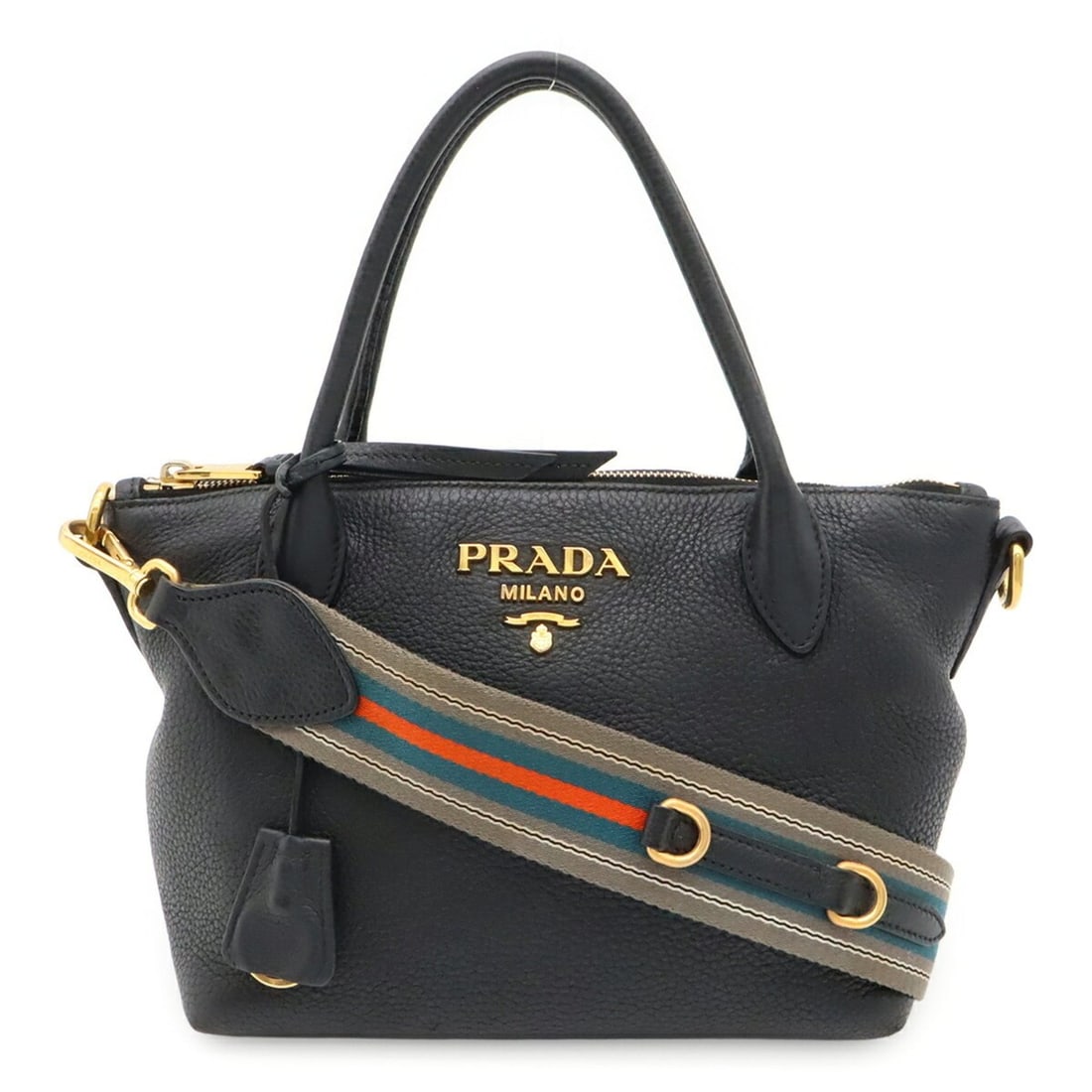 PRADA VIT.DAINO Handbag Shoulder Bag Striped NERO Black 1BA111: --- Catalog ---Category: SizeWeight: 620g / 1.36lb.Size (HxWxD): 18cm x 30cm x 13.5cm / 7.08'' x 11.81'' x 5.31''Strap Length: 106cm / 41.73''Category: DesignType: Handbag, Shoulder bagColor: Black, N