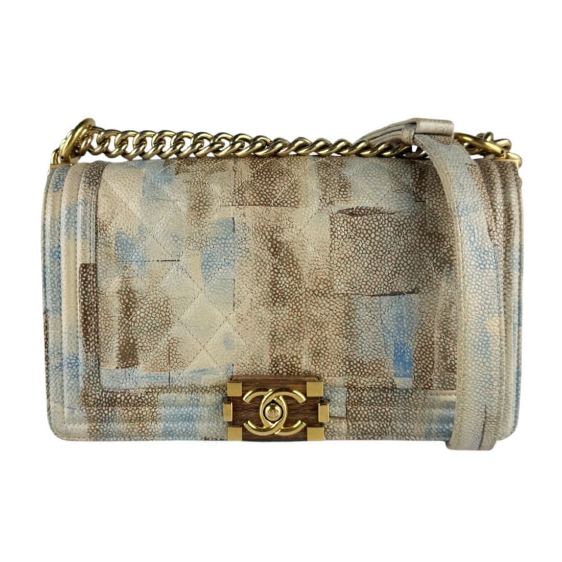 Chanel Boy Shoulder Bag, Caviar Leather, Brown, Beige, Blue, Gold, Women's, z10593 (1 of 13)