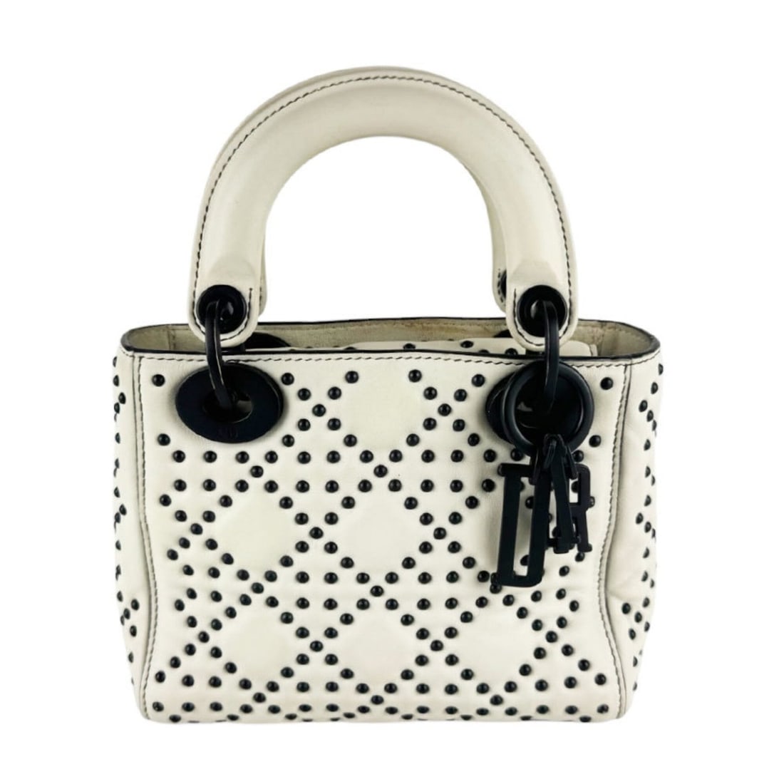 Christian Dior Lady handbag/shoulder bag, leather and metal accents, ivory black, women's, z10591 (1 of 14)