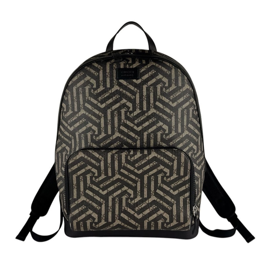 Gucci Geometric Kaleido Backpack, GG Supreme Canvas, Black/Brown, Men's, 406370 z10582: --- Catalog ---Category: SizeSize (HxWxD): 40cm x 36cm x 10cm / 15.74'' x 14.17'' x 3.93''Category: DesignType: BackpackColor: Black, BrownGender: MenMaterial: GG Supreme Category: GeneralMPN: