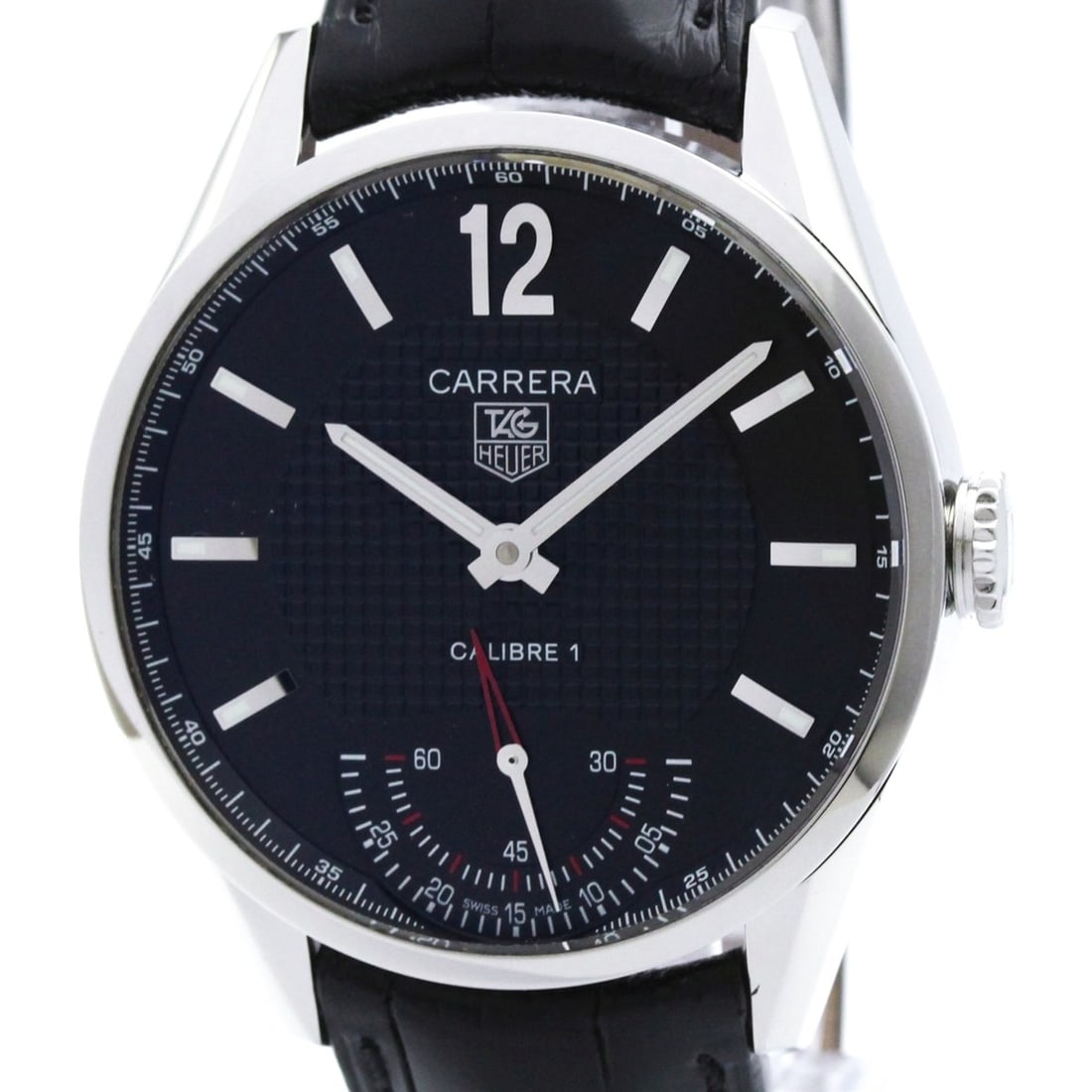 TAG HEUER Carrera Vintage Calibre 01 Steel Mens Watch WV3010 Polished: --- Catalog ---Category: SizeCase Diameter: 43mm / 1.69''Category: DesignType: WristwatchStyle: SportGender: MenColor (Dial): BlackMaterial (Band): LeatherMaterial (Case): Stainless steelCategory: Gen