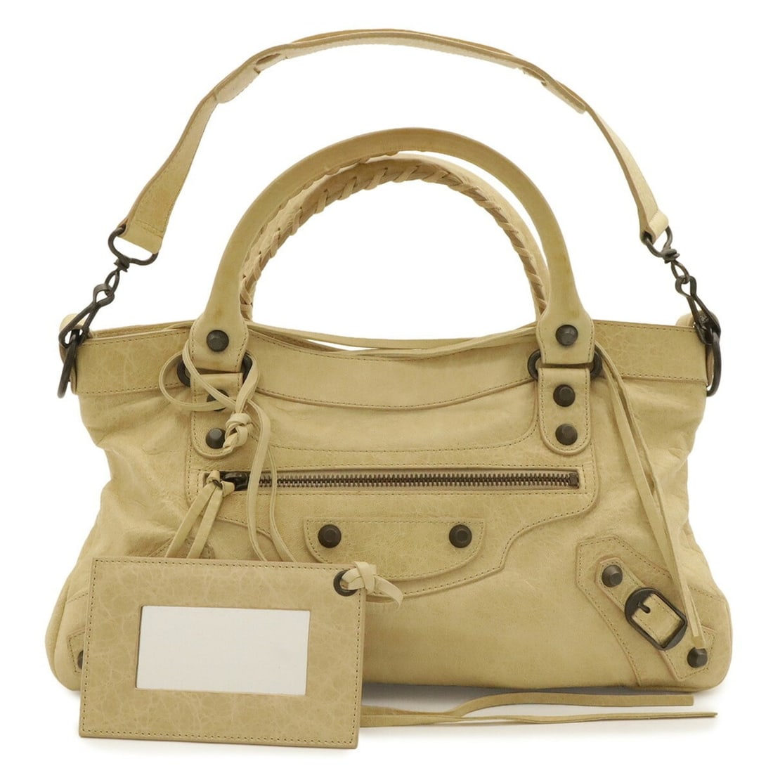 BALENCIAGA The First Handbag Shoulder Bag Leather Cream Yellow 103208: --- Catalog ---Category: SizeSize (HxWxD): 17.5cm x 33cm x 6cm / 6.88'' x 12.99'' x 2.36''Category: DesignType: Handbag, Shoulder bagColor: Cream, YellowGender: WomenMaterial: Leather Category: Genera
