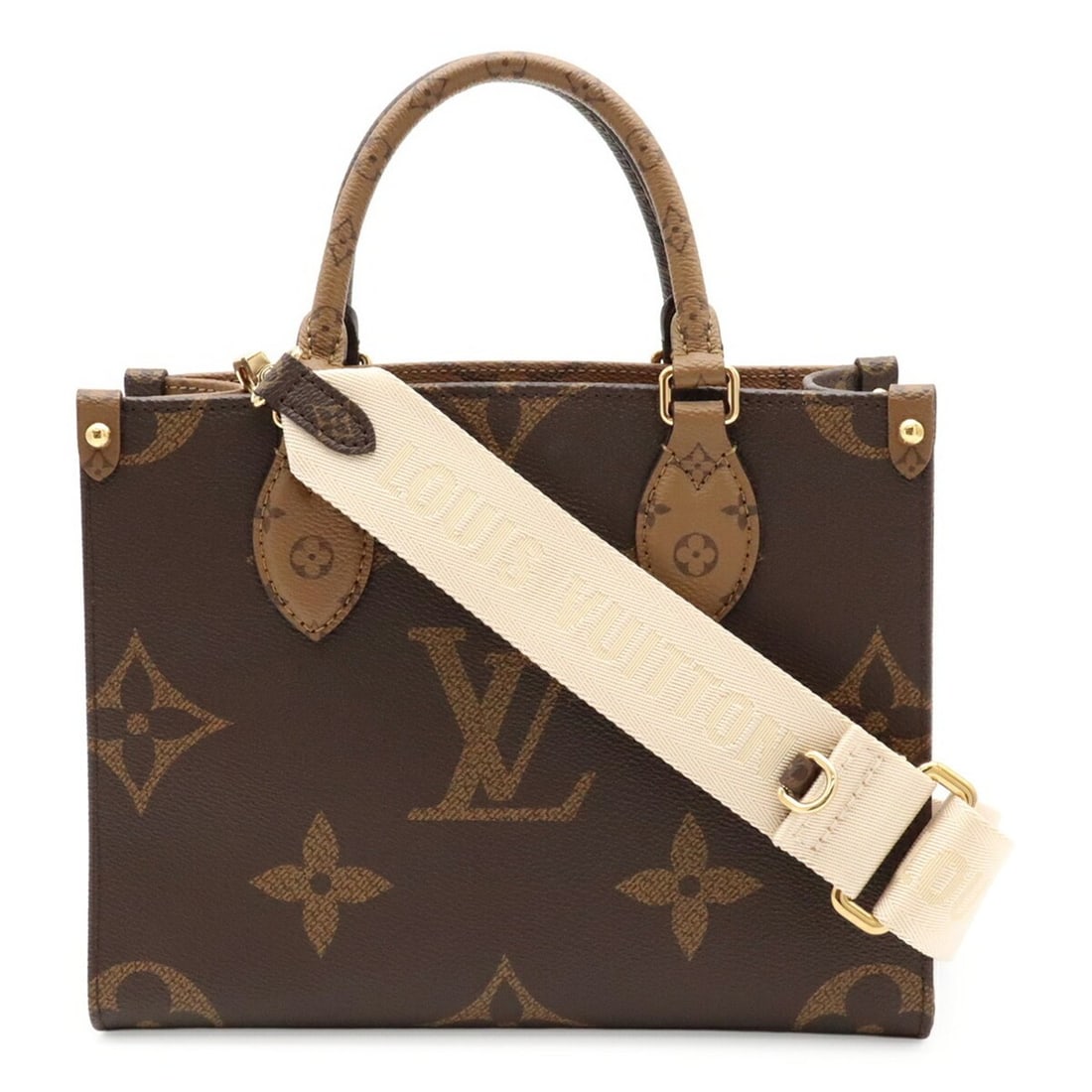 LOUIS VUITTON Monogram OnTheGo PM Handbag/Shoulder Bag, Bicolor Brown, M46373 (Handbag, Pouch: --- Catalog ---Category: SizeSize (HxWxD): 19cm x 25cm x 10.5cm / 7.48'' x 9.84'' x 4.13''Category: DesignType: Handbag, Shoulder bagColor: Dark brown, Light brownGender: WomenMaterial: Monogram , Can