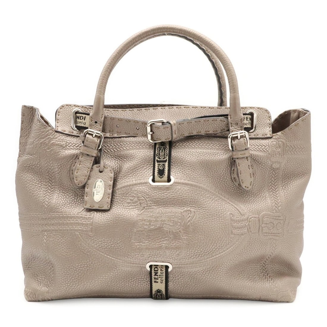 FENDI Selleria Large Villa Borghese Handbag, Leather, Greige, 8BN156: --- Catalog ---Category: SizeSize (HxWxD): 33cm x 39cm x 18cm / 12.99'' x 15.35'' x 7.08''Category: DesignType: HandbagColor: GrayishGender: WomenMaterial: Leather Hardware Color: SilverCategory: Gene