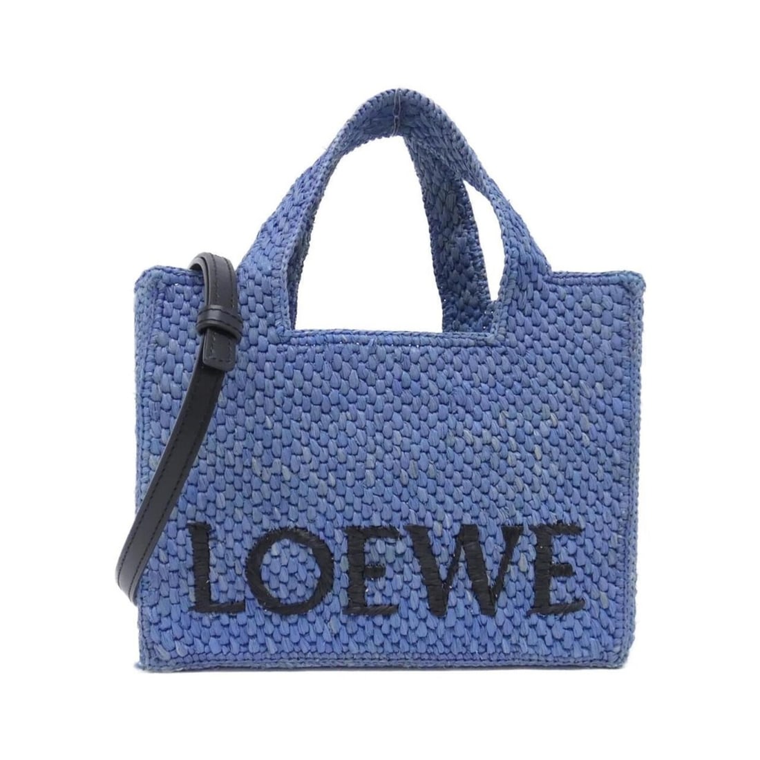 Loewe Font Tote Small A685B59X01 Handbag: --- Catalog ---Category: SizeSize (HxWxD): 19cm x 23cm x 10cm / 7.48'' x 9.05'' x 3.93''Category: DesignType: Tote bagColor: Light blueGender: WomenMaterial: Raffia Category: GeneralBrand: Loewe---