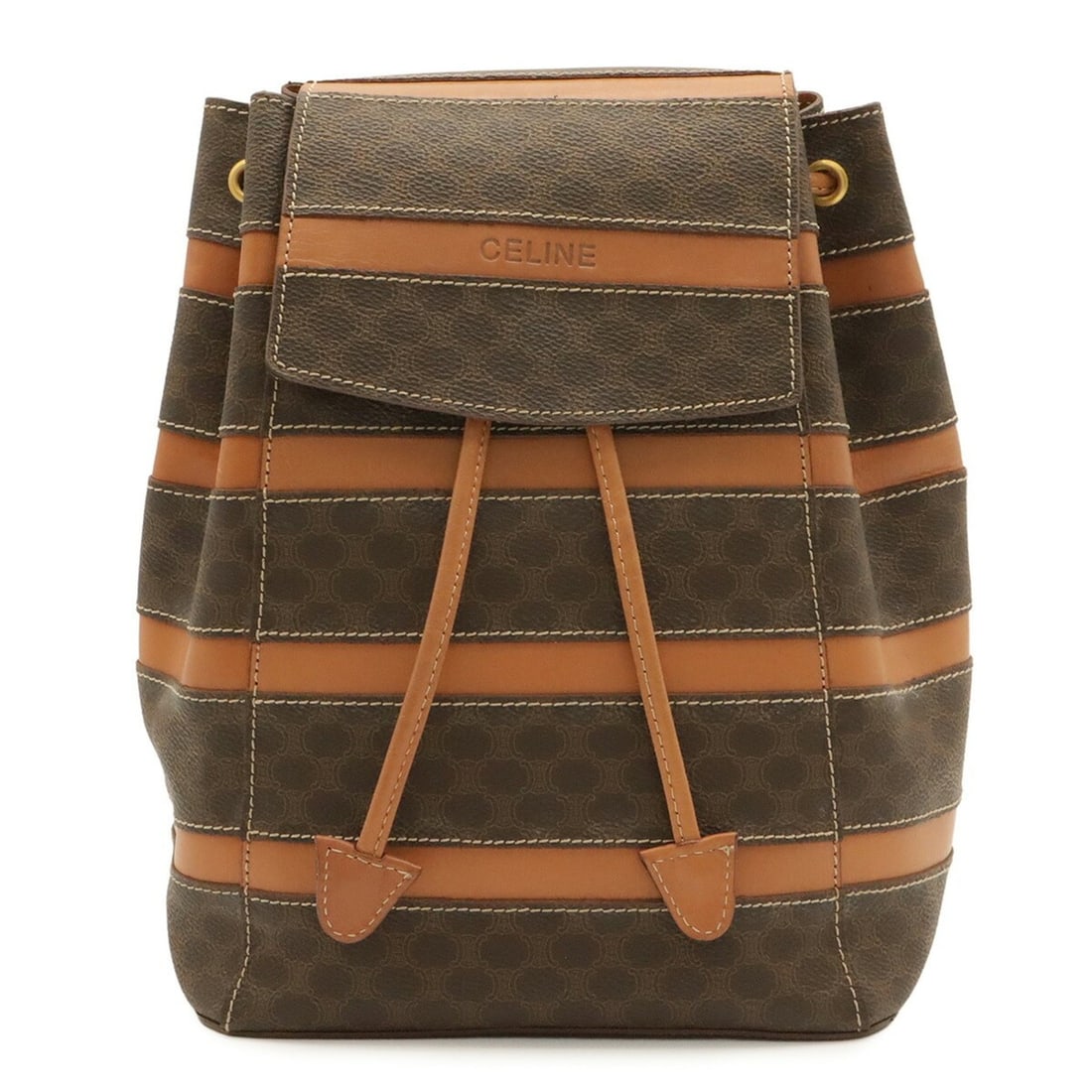 CELINE Macadam pattern backpack, leather, beige, dark brown.: --- Catalog ---Category: SizeWeight: 710g / 1.56lb.Size (HxWxD): 27cm x 20cm x 15cm / 10.62'' x 7.87'' x 5.9''Category: DesignType: BackpackColor: Beige, Dark brownStyle: CasualGender: WomenMaterial: 