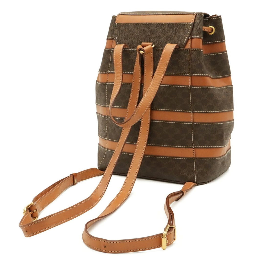 CELINE Macadam pattern backpack, leather, beige, dark brown. - 3
