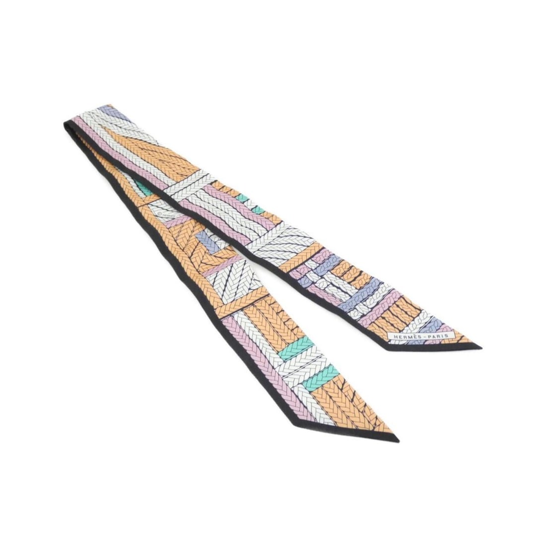 Hermes Tresses H Twilly 063847S Scarf/Muffler: --- Catalog ---Category: SizeSize (LxW): 5cm x 86cm / 1.96'' x 33.85''Category: DesignType: ScarfColor: Black, Multi-colorGender: Women,MenMaterial: Silk Category: GeneralMPN: 063847SBrand: Hermes---