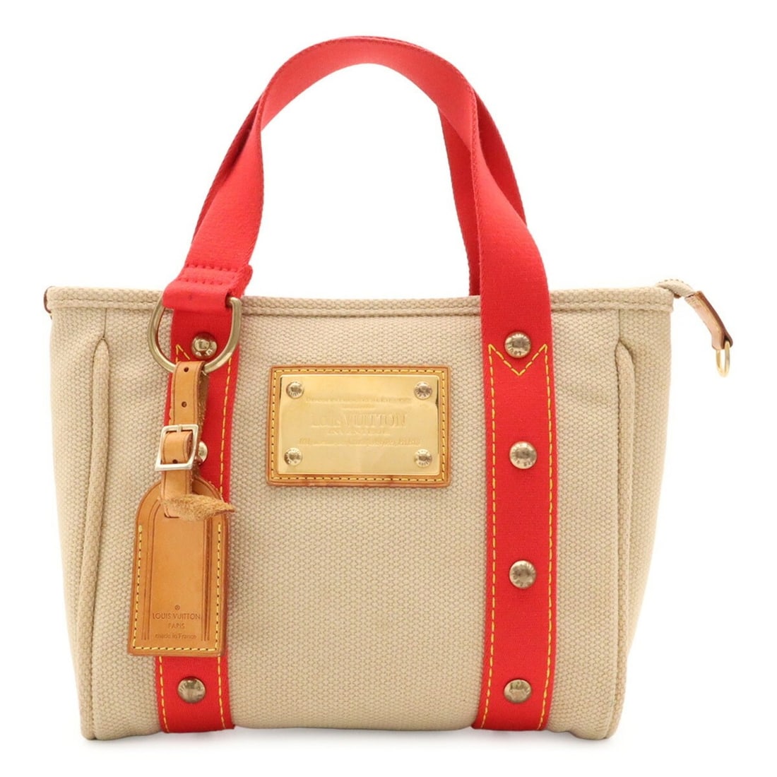 LOUIS VUITTON Antigua Cabas PM Handbag Tote Bag Canvas Beige Rouge Red M40038: --- Catalog ---Category: SizeSize (HxWxD): 20cm x 27cm x 6cm / 7.87'' x 10.62'' x 2.36''Category: DesignType: Handbag, Tote bagColor: Beige, Red color, RougeGender: WomenMaterial: Canvas Category: Gen