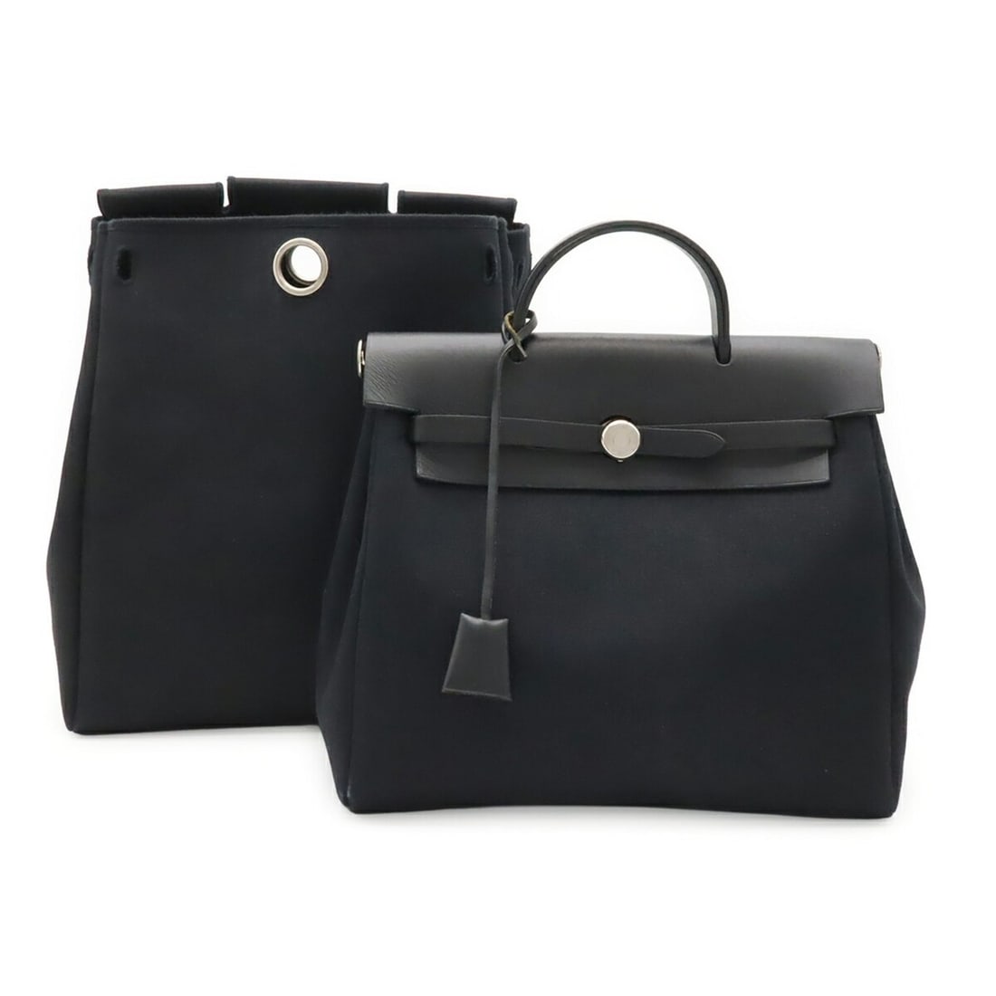 HERMES Hermès Herbag Ad PM Backpack Handbag Toile Officier Leather Black ?H Stamp: --- Catalog ---Category: SizeSize (HxWxD): 27cm x 28.5cm x 11.5cm / 10.62'' x 11.22'' x 4.52''Category: DesignType: Backpack, HandbagColor: BlackGender: WomenMaterial: Toile officier , Leather Categor