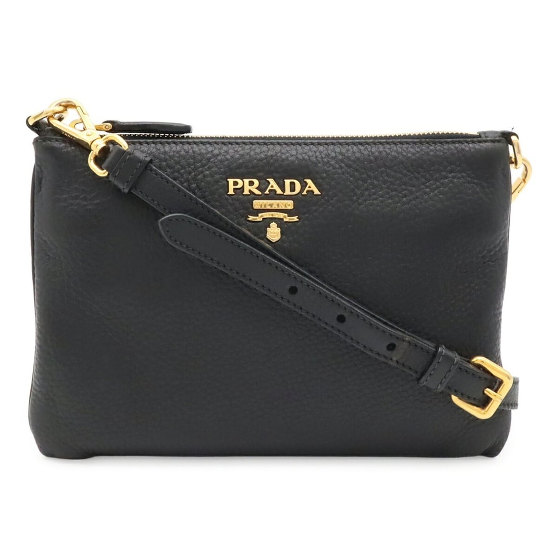 PRADA Prada Shoulder Bag Pochette Clutch Vitello Daino Leather NERO Black 1BH046 (1 of 9)