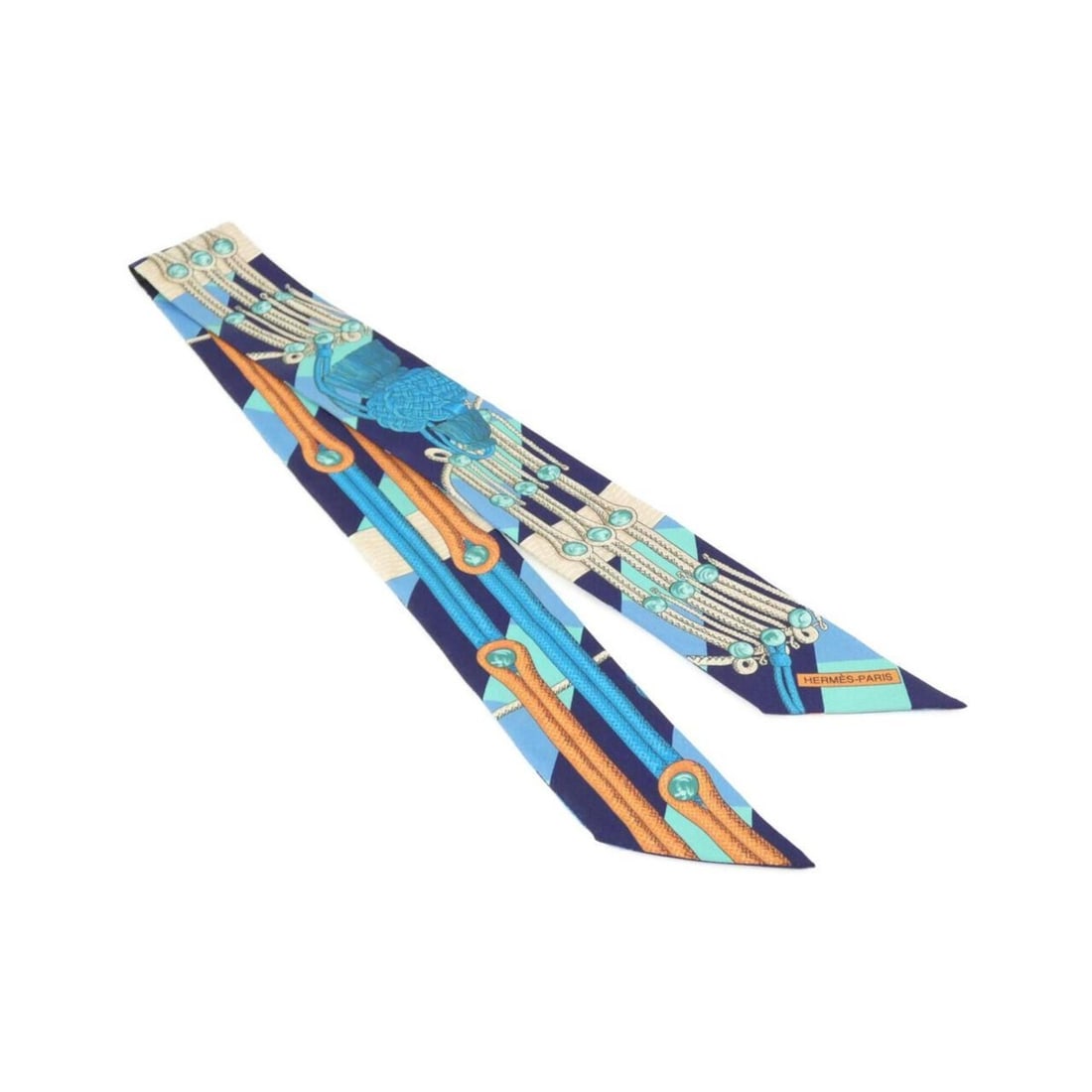 Hermes Brandebourgs Twilly Scarf Muffler: --- Catalog ---Category: SizeSize (LxW): 5cm x 86cm / 1.96'' x 33.85''Category: DesignType: ScarfColor: BlueGender: Men,WomenMaterial: Silk Category: GeneralBrand: Hermes--- Item List ---Section: Cond