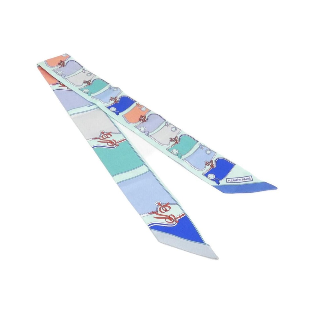 Hermes CAMAILS Twilly 063358S Scarf Muffler: --- Catalog ---Category: SizeSize (LxW): 5cm x 86cm / 1.96'' x 33.85''Category: DesignType: ScarfColor: BlueGender: Women,MenMaterial: Silk Category: GeneralMPN: 063358SBrand: Hermes--- Item List ---S