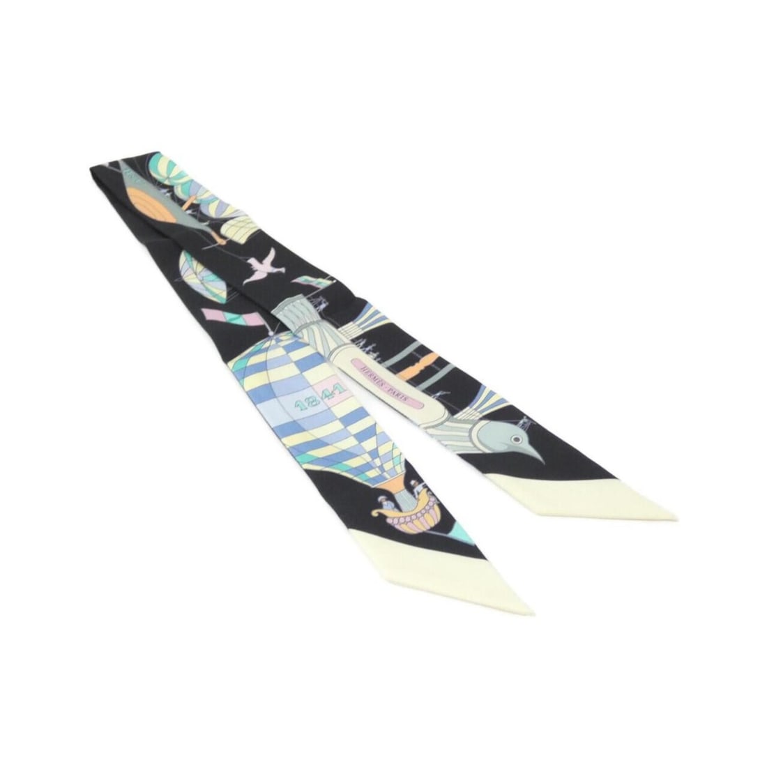 Hermes LES FOLIES DU CIEL Twilly 061722S Scarf/Muffler: --- Catalog ---Category: SizeSize (LxW): 5cm x 86cm / 1.96'' x 33.85''Category: DesignType: ScarfColor: Black, Multi-colorGender: Women,MenMaterial: Silk Category: GeneralMPN: 061722SBrand: Hermes--- 