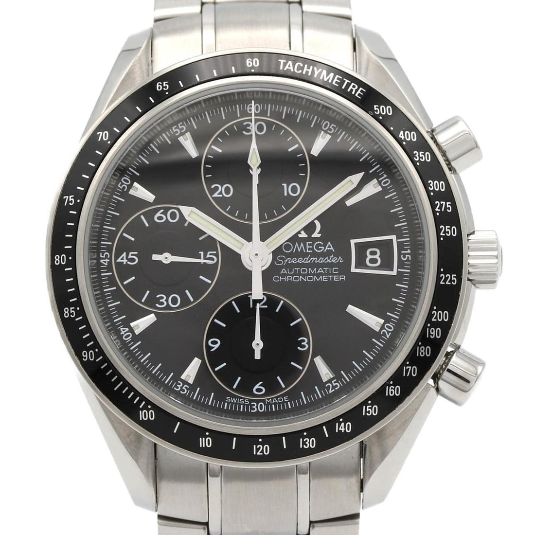 Omega Speedmaster Date 3210.50 Stainless Steel Automatic Watch: --- Catalog ---Category: SizeWrist Size: 20.5cm / 8.07''Case Diameter: 40mm / 1.57''Category: DesignType: WristwatchGender: MenColor (Dial): BlackMaterial (Band): Stainless steelMaterial (Case): Stain