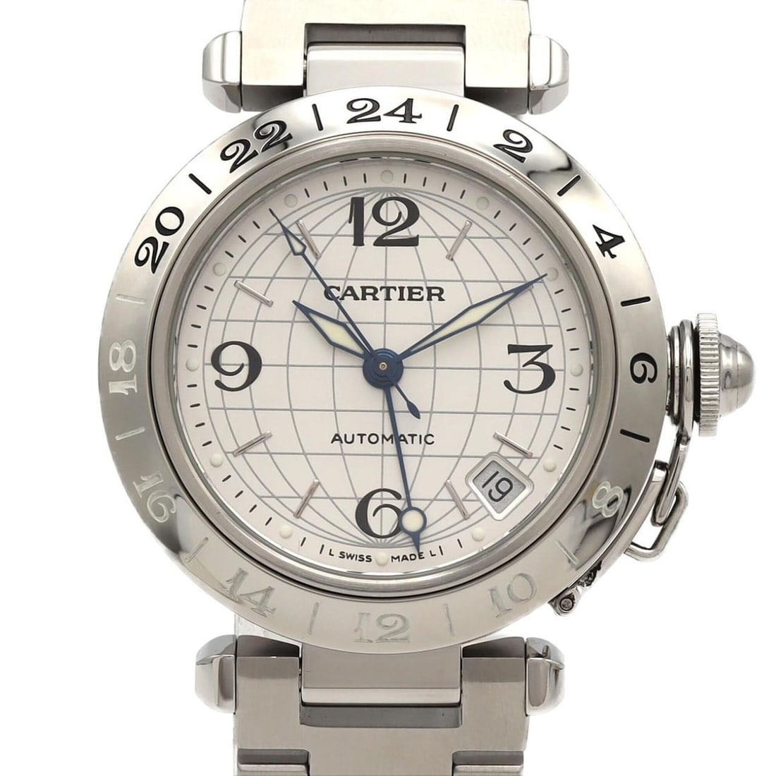 Cartier Pasha C GMT W31078M7 Stainless Steel Automatic Watch: --- Catalog ---Category: SizeWrist Size: 15.5cm / 6.1''Case Diameter: 35mm / 1.38''Category: DesignType: WristwatchGender: Men,WomenColor (Dial): SilverMaterial (Band): Stainless steelMaterial (Case):