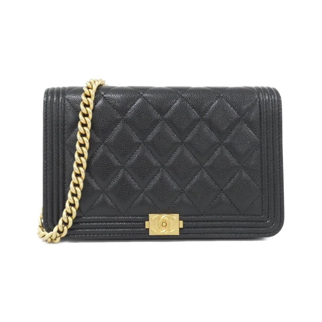 Chanel Boy line AP1117 wallet chain: --- Catalog ---Category: SizeSize (HxWxD): 12cm x 19cm x 4cm / 4.72'' x 7.48'' x 1.57''Category: DesignType: Chain/Shoulder walletColor: BlackGender: Men,WomenMaterial: Grained Calfskin Category: