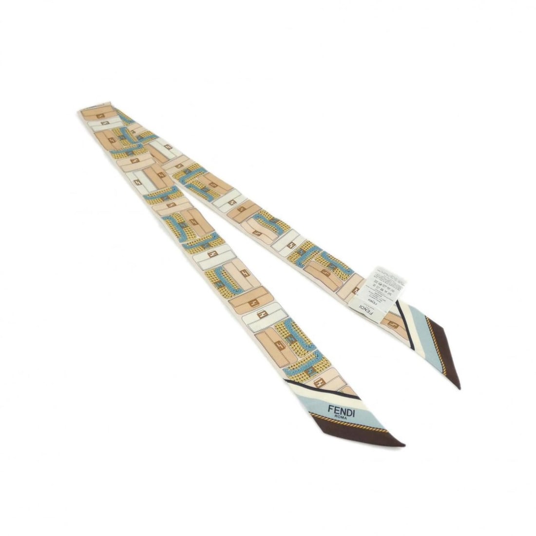 Fendi FXT011 ADFN Scarf/Muffler: --- Catalog ---Category: SizeSize (LxW): 5cm x 1.2m / 1.96'' x 47.24''Category: DesignType: ScarfColor: Beige, Light blue, PinkGender: WomenMaterial: Silk Category: GeneralMPN: FXT011 ADFNBrand: