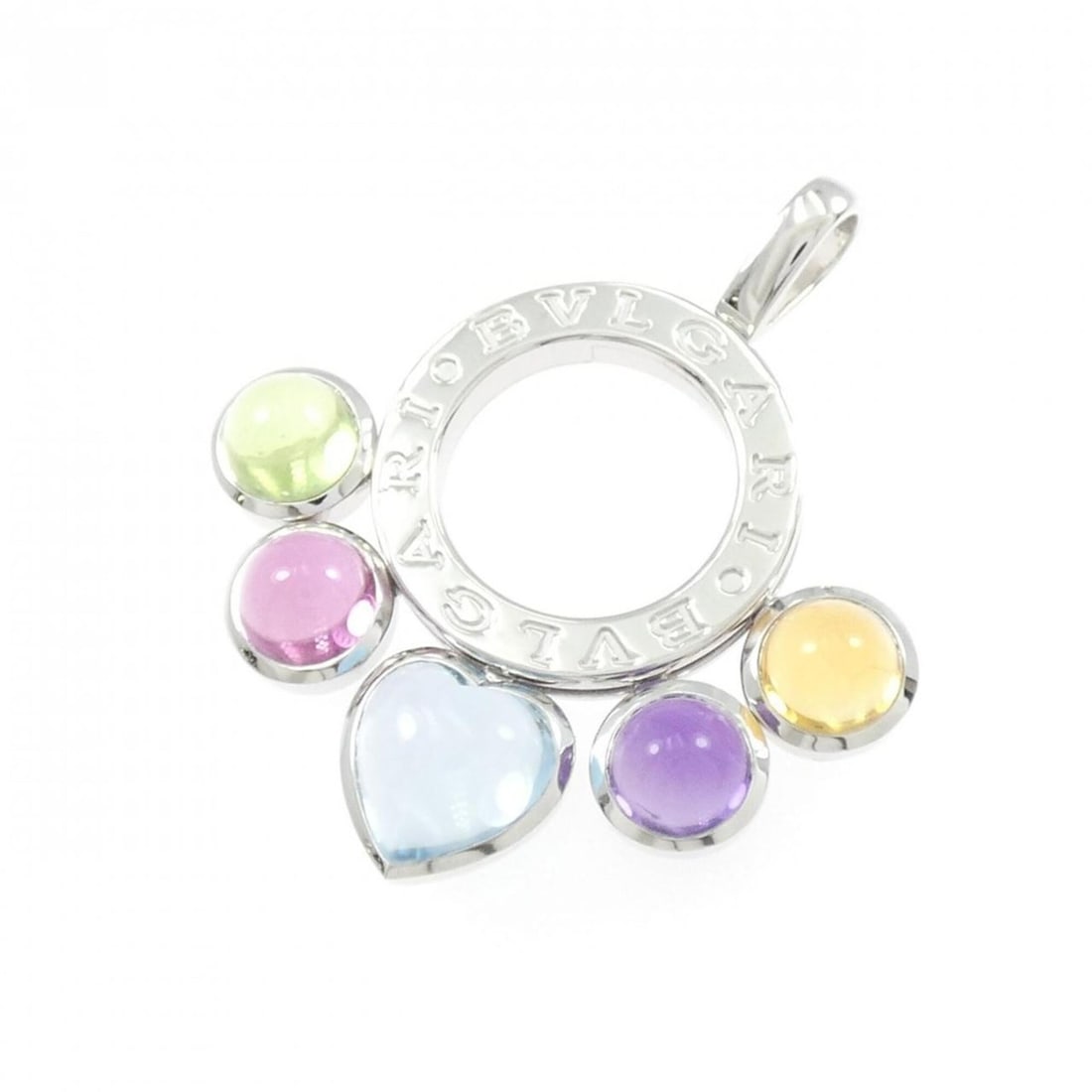 Bvlgari Allegra pendant: --- Catalog ---Category: SizePendant Size: 36mm x 32.3mm / 1.41'' x 1.27''Category: DesignStone: Amethyst, Peridot, Topaz, TourmalineGender: WomenMaterial: White gold (18K)Necklace Type:
