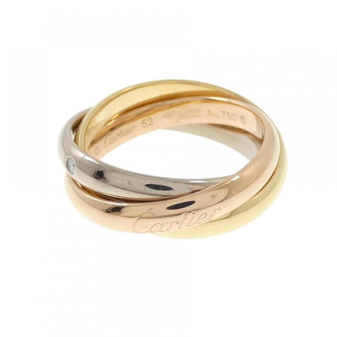 Cartier Trinity Ring: --- Catalog ---Category: SizeUS Size: 6.5Brand Size: 52Category: DesignType: Band ringStone: DiamondGender: WomenMaterial: Pink gold (18K), White gold (18K), Yellow gold (18K)Category: GeneralMPN: B42