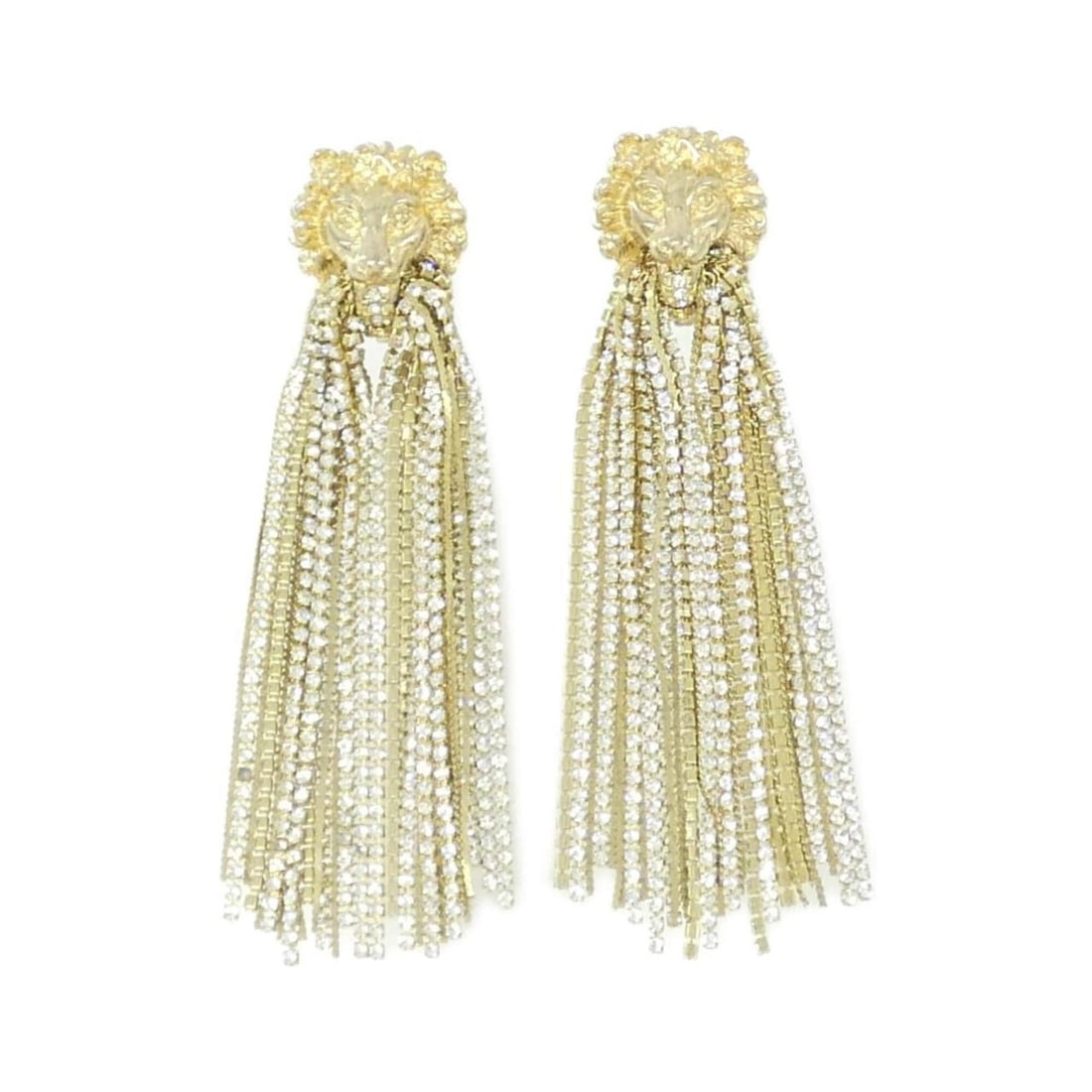 Gucci earrings: --- Catalog ---Category: SizeSize (HxWxD): 130.00mm x 30.00mm / 5.12'' x 1.18''Category: DesignType: Clip earringsColor: Clear, GoldGender: WomenCategory: GeneralBrand: Gucci--- Item List ---Section: