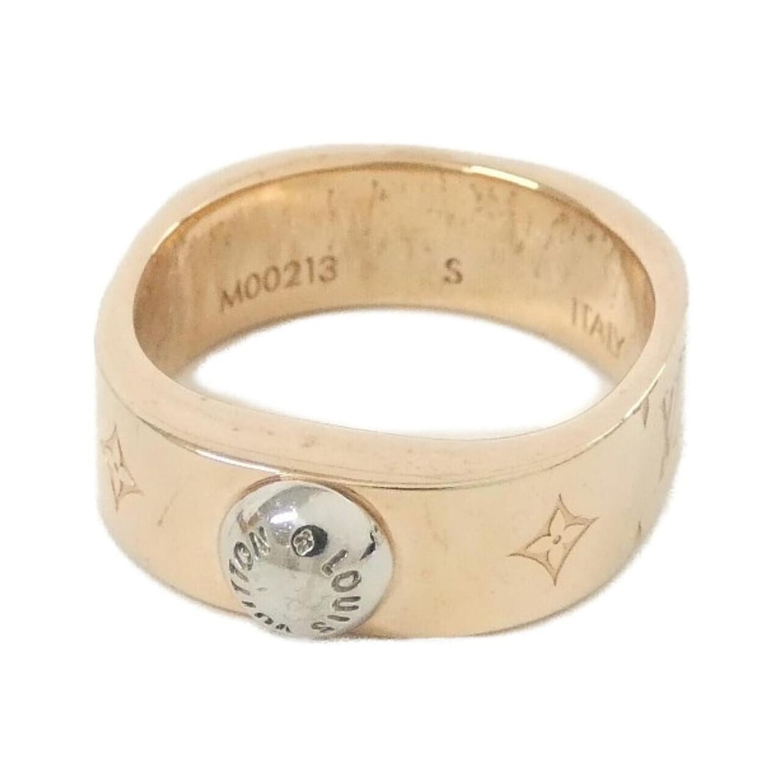 Louis Vuitton Nanogram Ring S M00213: --- Catalog ---Category: SizeWidth: 6mm / 0.24''JP Size: 10US Size: 5.5Category: DesignType: Band ringColor: Pink gold, SilverGender: WomenCategory: GeneralBrand: Louis Vuitton--- Item List