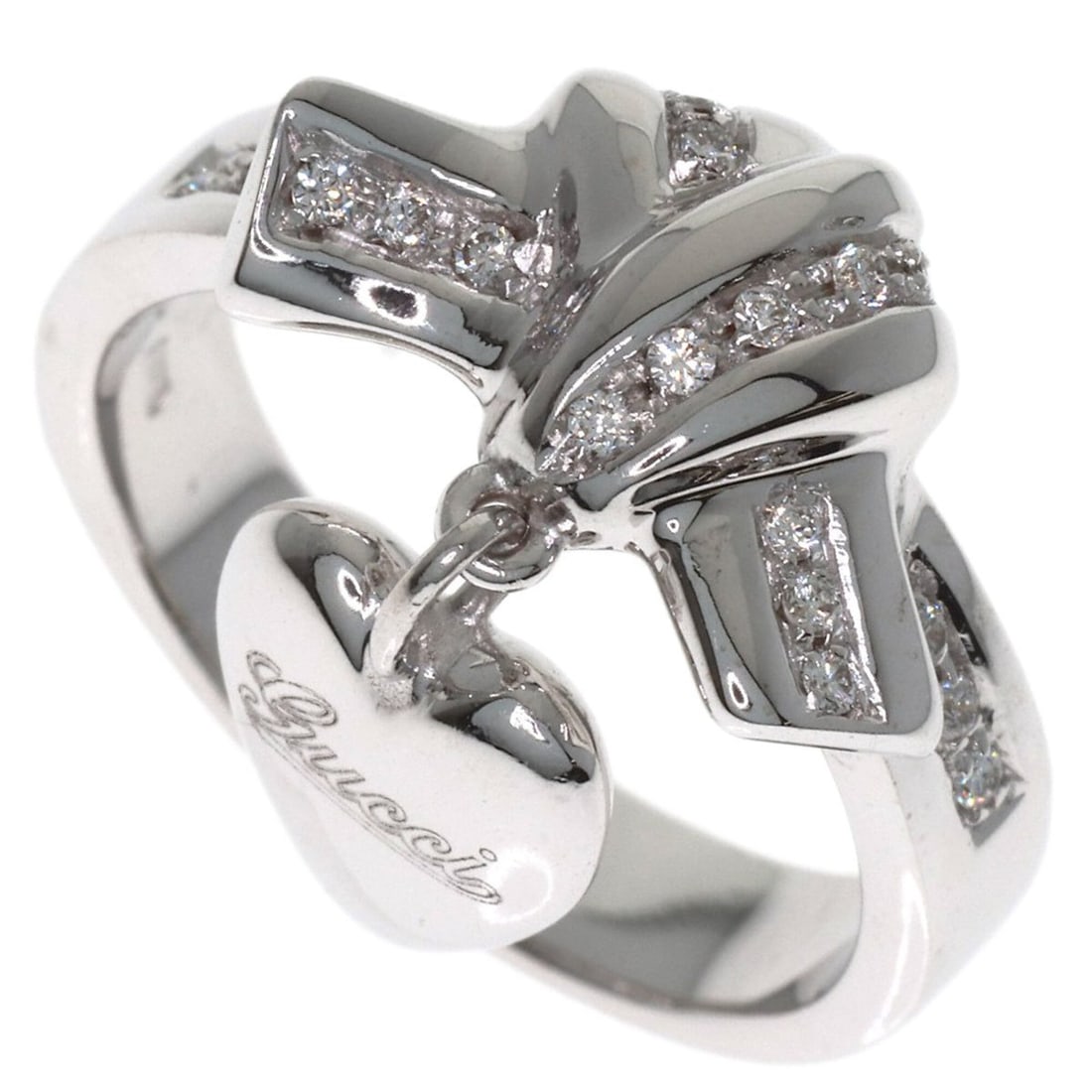 Gucci Heart Diamond Ring #10, 18K White Gold, Women's.: --- Catalog ---Category: SizeJP Size: 10US Size: 5.5Category: DesignType: Band ringGender: WomenMaterial: White gold (18K)Category: GeneralBrand: Gucci--- Item List ---Section: ConditionRanking: Rank 