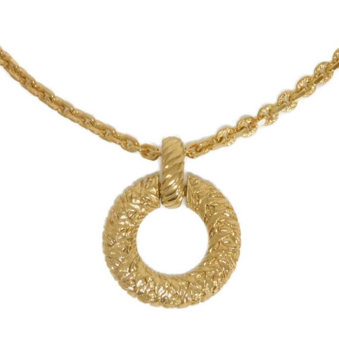 Yves Saint Laurent Saint Laurent Paris necklace, round twist circle pendant, GP pipe rope long: --- Catalog ---Category: SizePendant Size: 4.8mm x 3.8mm / 0.18'' x 0.14''Neck Circumference: 65 cm / 25.59''Category: DesignColor: GoldGender: Men,WomenPendant Type: PendantNecklace Type: NecklaceCat