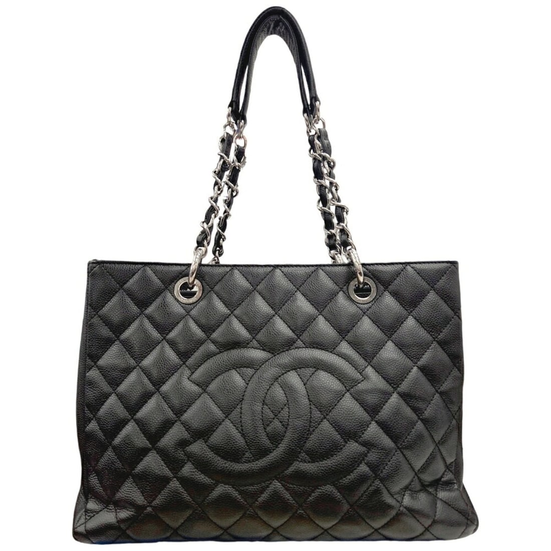 CHANEL GST Chain Tote Bag, Caviar Leather, Black, Women's Bag: --- Catalog ---Category: SizeSize (HxWxD): 24.5cm x 33cm x 13.5cm / 9.64'' x 12.99'' x 5.31''Category: DesignType: Tote bagColor: BlackGender: WomenMaterial: Grained Calfskin Category: GeneralBrand: C