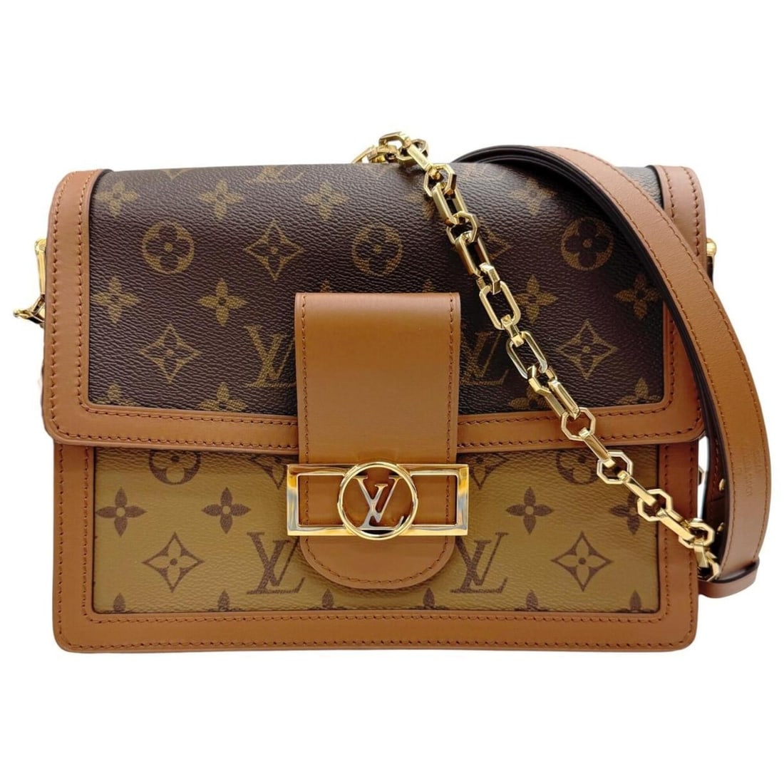 LOUIS VUITTON Dauphine MM M44391 Shoulder Bag for Women, Monogram Reverse, Chain: --- Catalog ---Category: SizeSize (HxWxD): 17cm x 25cm x 10.5cm / 6.69'' x 9.84'' x 4.13''Category: DesignType: Shoulder bagColor: BrownGender: WomenMaterial: Monogram Reverse Category: GeneralBrand: 