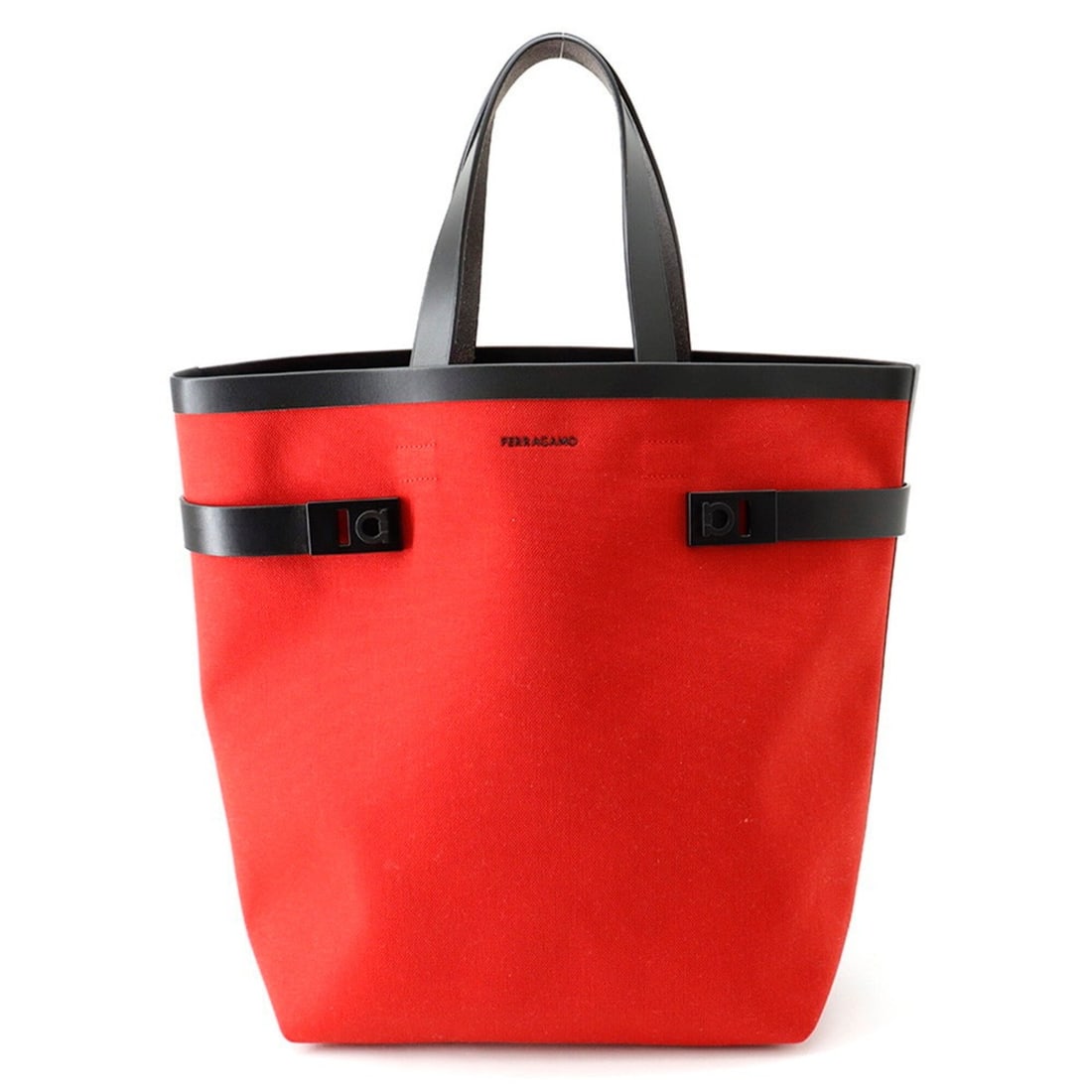 Salvatore Ferragamo Tote Bag Gancini Canvas Leather 24 1345 00 Handbag: --- Catalog ---Category: SizeSize (HxWxD): 39cm x 30cm x 16.5cm / 15.35'' x 11.81'' x 6.49''Category: DesignType: Tote bagColor: Black, Red colorGender: WomenMaterial: Canvas , Leather Category: Gener