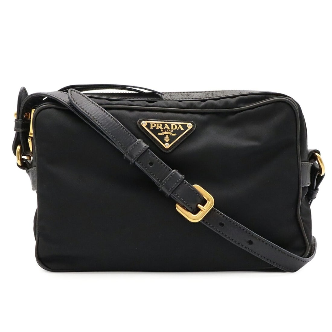PRADA Triangle Shoulder Bag/Pouch, Nylon and Leather, Black (NERO), 1BH089: --- Catalog ---Category: SizeWeight: 330g / 11.64oz.Size (HxWxD): 15cm x 22cm x 7.5cm / 5.9'' x 8.66'' x 2.95''Strap Length: 132cm / 51.96''Category: DesignType: Pochette, Shoulder bagColor: Black, Ne