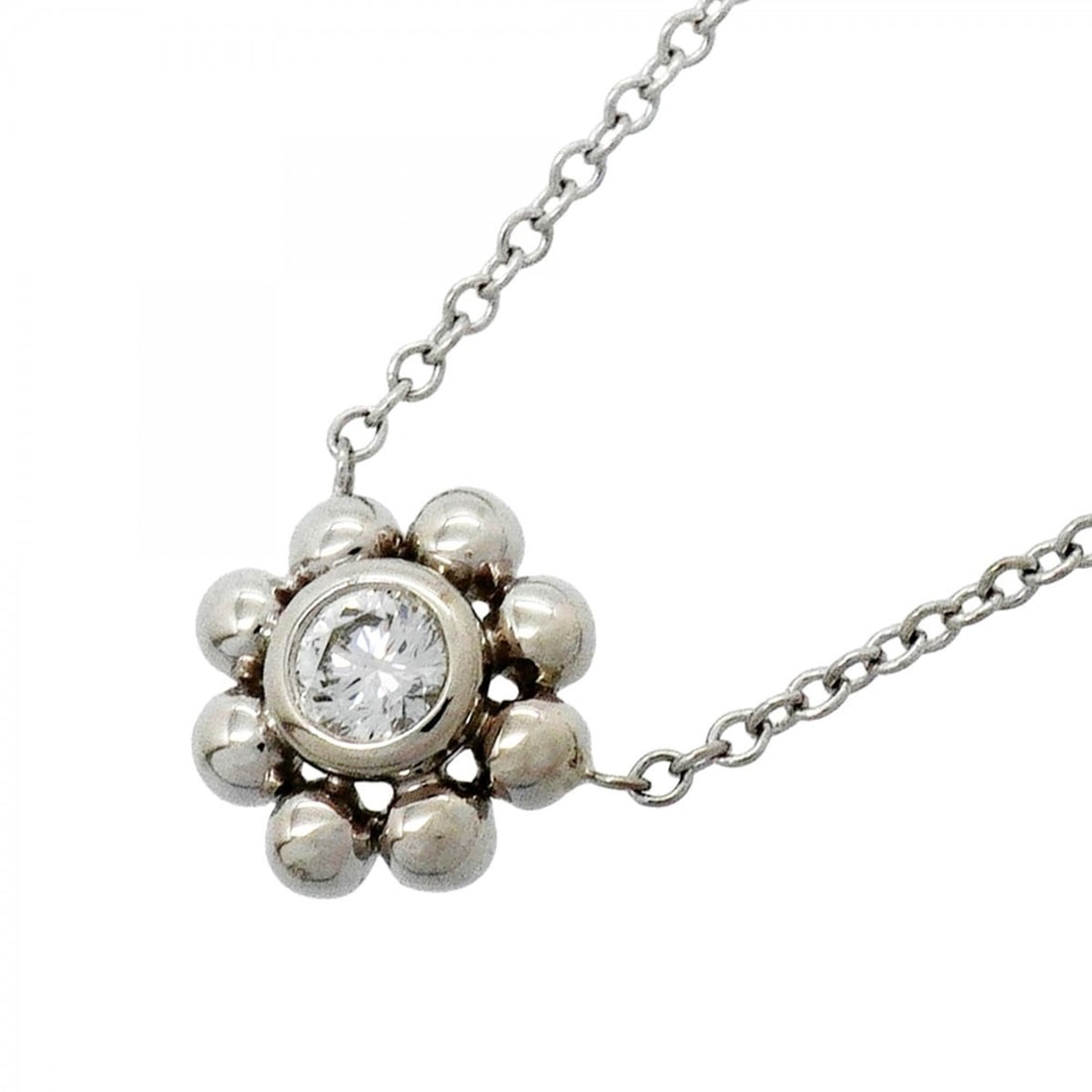 Tiffany & Co. Ball Flower Necklace, 1PD (18K White Gold), Diamond, Ladies' P3270366: --- Catalog ---Category: SizePendant Size: 7.8mm x 7.8mm / 0.3'' x 0.3''Neck Circumference: 41.5 cm / 16.33''Category: DesignStone: DiamondGender: WomenMaterial: White gold (18K)Necklace Type: Necklac