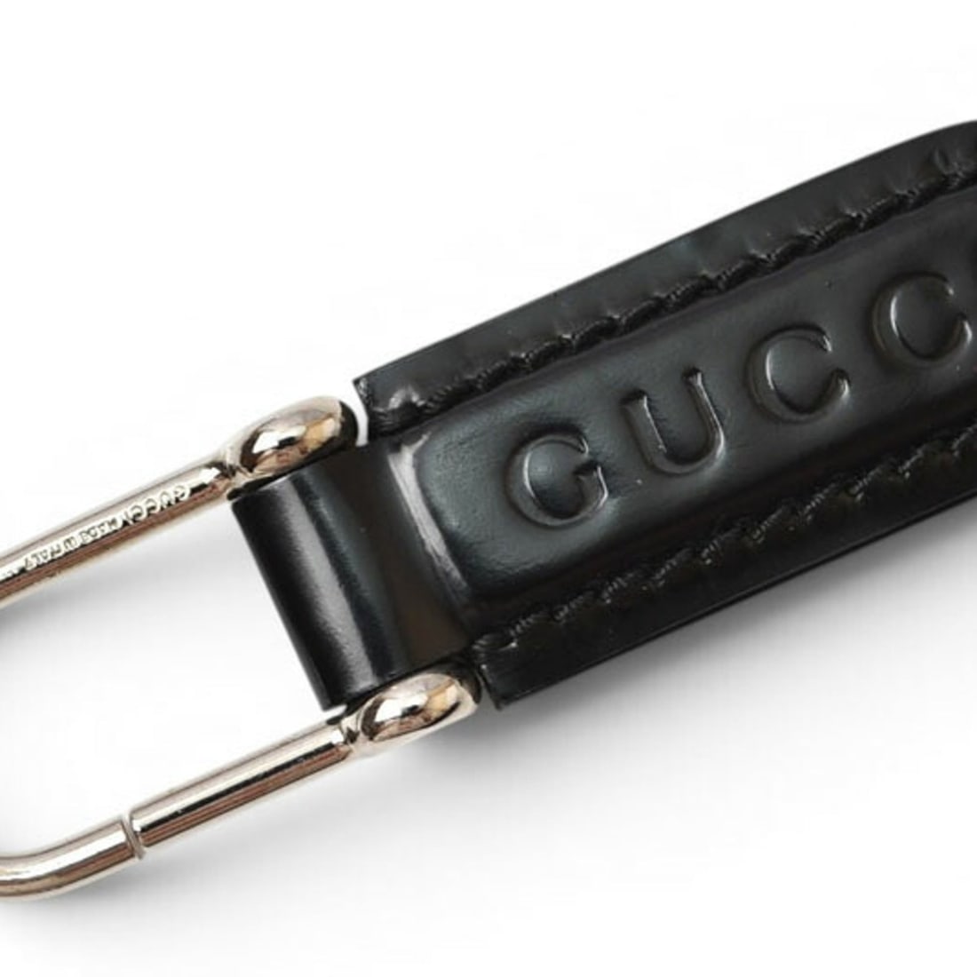 Gucci Keyring Keychain GUCCI 042 1569 Black Silver: --- Catalog ---Category: SizeSize (HxWxD): 9.5cm x 2.5cm / 3.74'' x 0.98''Category: DesignType: KeyringColor: BlackGender: Women,MenMaterial: Leather, MetalCategory: GeneralBrand: GucciCountry of Orig