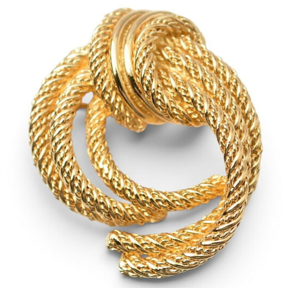 Christian Dior pin brooch, twisted rope motif, gold.: --- Catalog ---Category: SizeSize (HxWxD): 4.2cm x 3.3cm / 1.65'' x 1.29''Category: DesignType: Pin broochColor: GoldGender: Women,MenCategory: GeneralBrand: Christian Dior--- Item List ---Section: Co