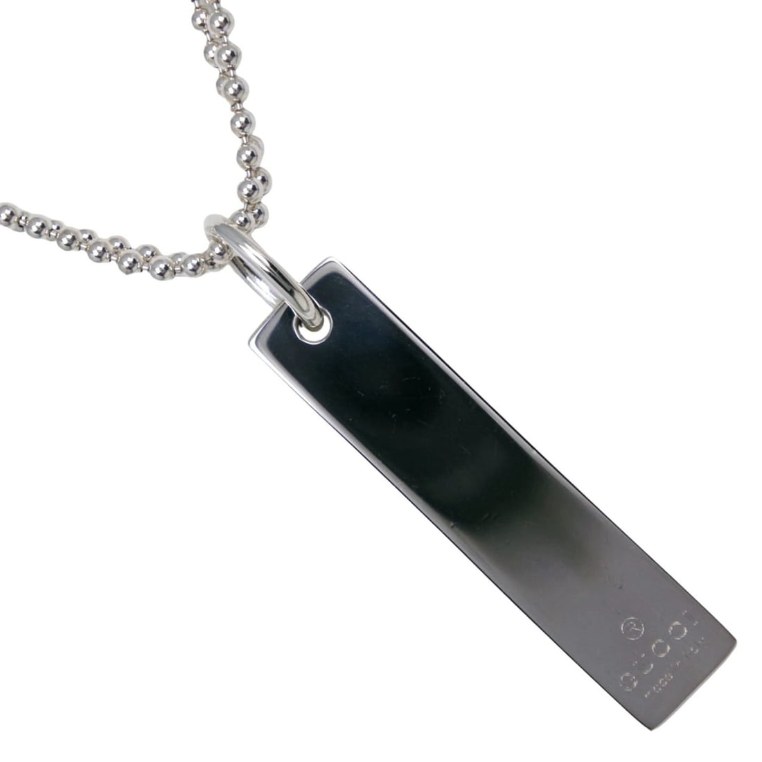 Gucci Bar Necklace, Ball Chain, Sterling Silver 925, Approx. 23.4g, Unisex: --- Catalog ---Category: SizePendant Size: 43mm x 10mm / 1.69'' x 0.39''Neck Circumference: 50 cm / 19.68''Category: DesignGender: Men,WomenMaterial: Silver 925Necklace Type: NecklaceCategory: General