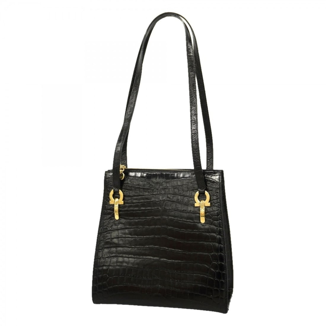 Salvatore Ferragamo Gancini Leather Shoulder Bag, Black, Women's: --- Catalog ---Category: SizeSize (HxWxD): 24cm x 24.5cm x 11.5cm / 9.44'' x 9.64'' x 4.52''Category: DesignType: Shoulder bagColor: BlackGender: WomenMaterial: Leather Hardware Color: GoldCategory: G