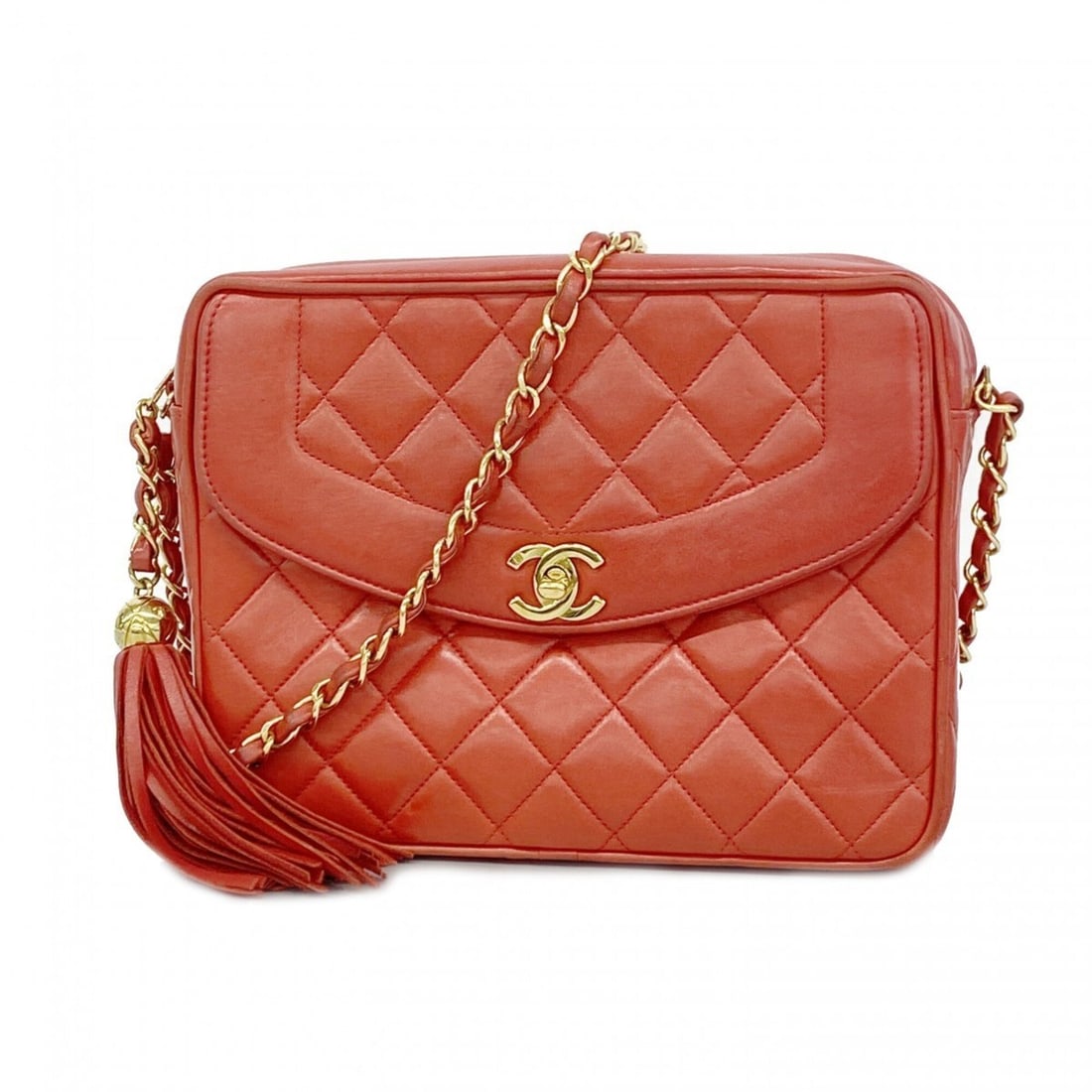 Chanel Matelassé Shoulder Bag with Chain Strap, Lambskin, Red, Women's: --- Catalog ---Category: SizeSize (HxWxD): 18cm x 23.5cm x 7cm / 7.08'' x 9.25'' x 2.75''Category: DesignType: Shoulder bagColor: Red colorGender: WomenMaterial: Leather Hardware Color: GoldLeather/Fu