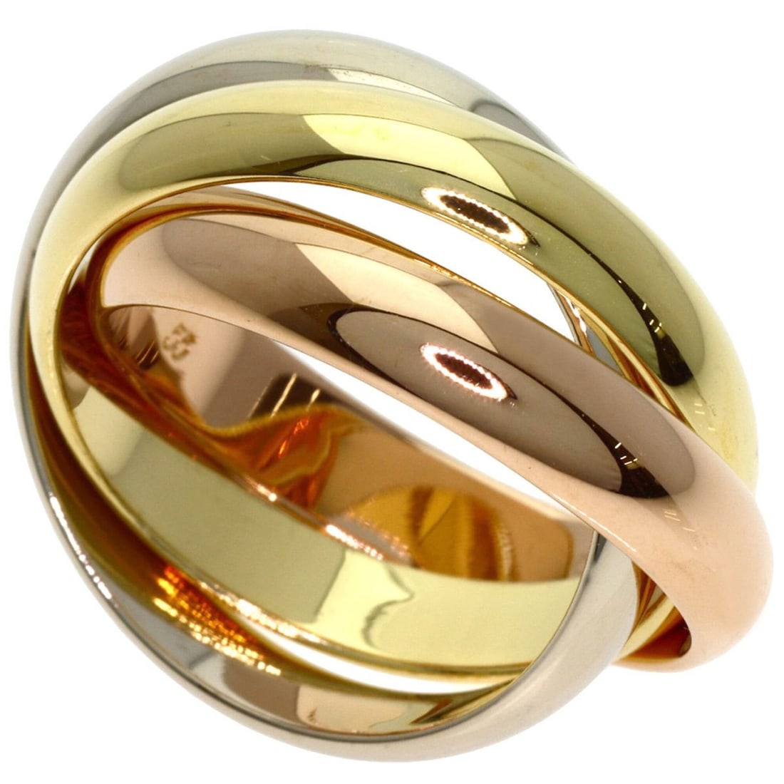 Cartier Trinity #55 Ring - 18K Yellow Gold/18K Pink White Gold Women's CARTIER: --- Catalog ---Category: SizeJP Size: 15US Size: 7.5Category: DesignType: Band ringGender: WomenMaterial: Pink gold (18K), White gold (18K), Yellow gold (18K)Category: GeneralLine: TrinityBrand: Carti