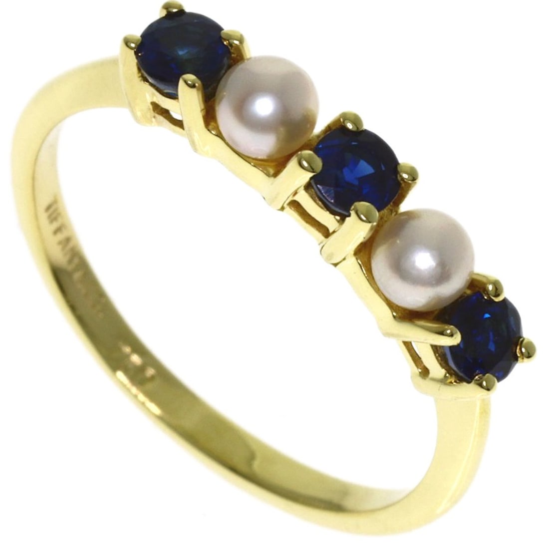 Tiffany & Co. Pearl Sapphire Ring, 18K Yellow Gold, Women's.: --- Catalog ---Category: SizeJP Size: 8US Size: 4.5Category: DesignType: Band ringStone: Pearl, SapphireGender: WomenMaterial: Yellow gold (18K)Category: GeneralBrand: Tiffany--- Item List ---Section: