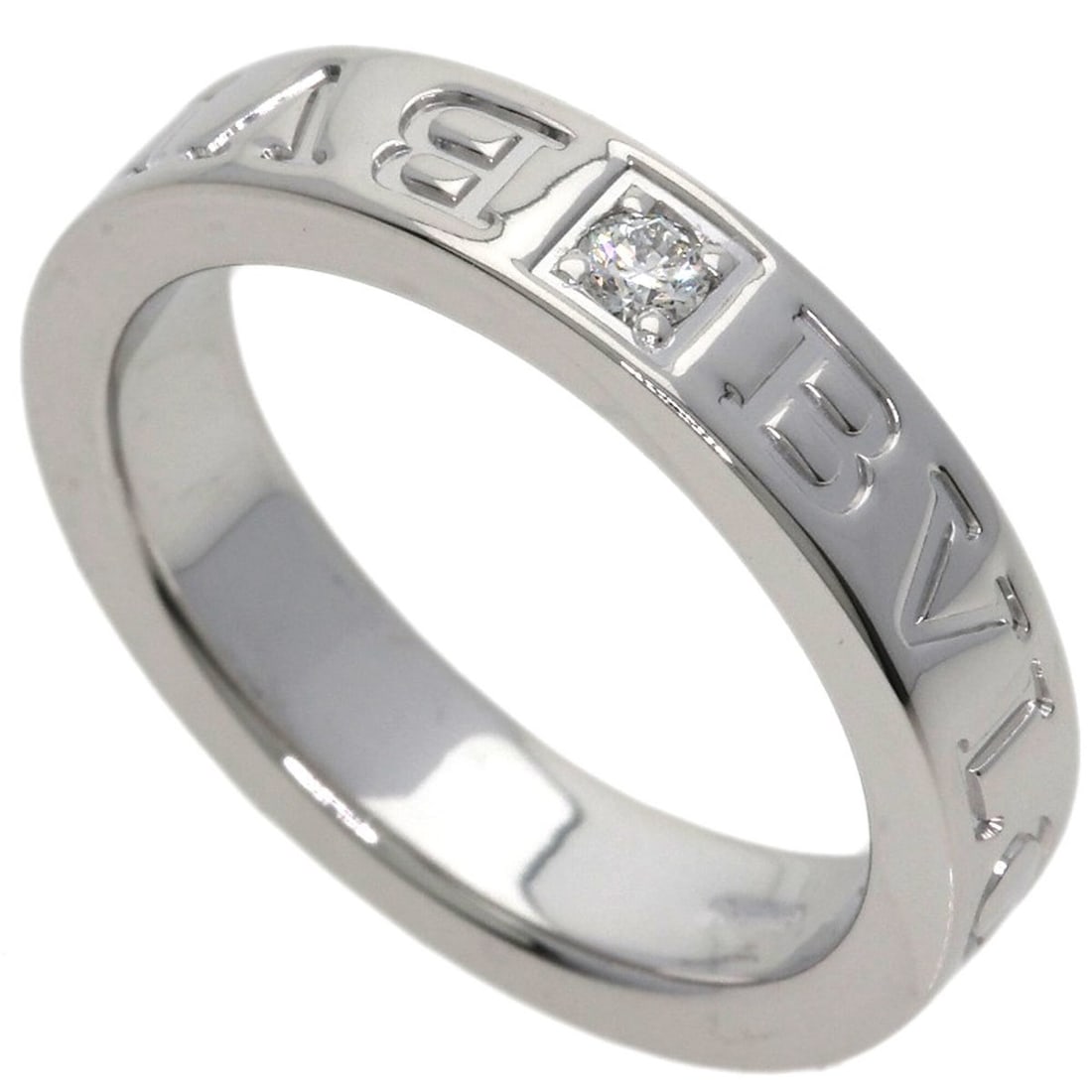 Bulgari Double Logo 1P Diamond Ring, 18K White Gold, Women's BVLGARI: --- Catalog ---Category: SizeJP Size: 7US Size: 4Category: DesignType: Band ringStone: DiamondGender: WomenMaterial: White gold (18K)Category: GeneralBrand: Bvlgari--- Item List ---Section: ConditionR