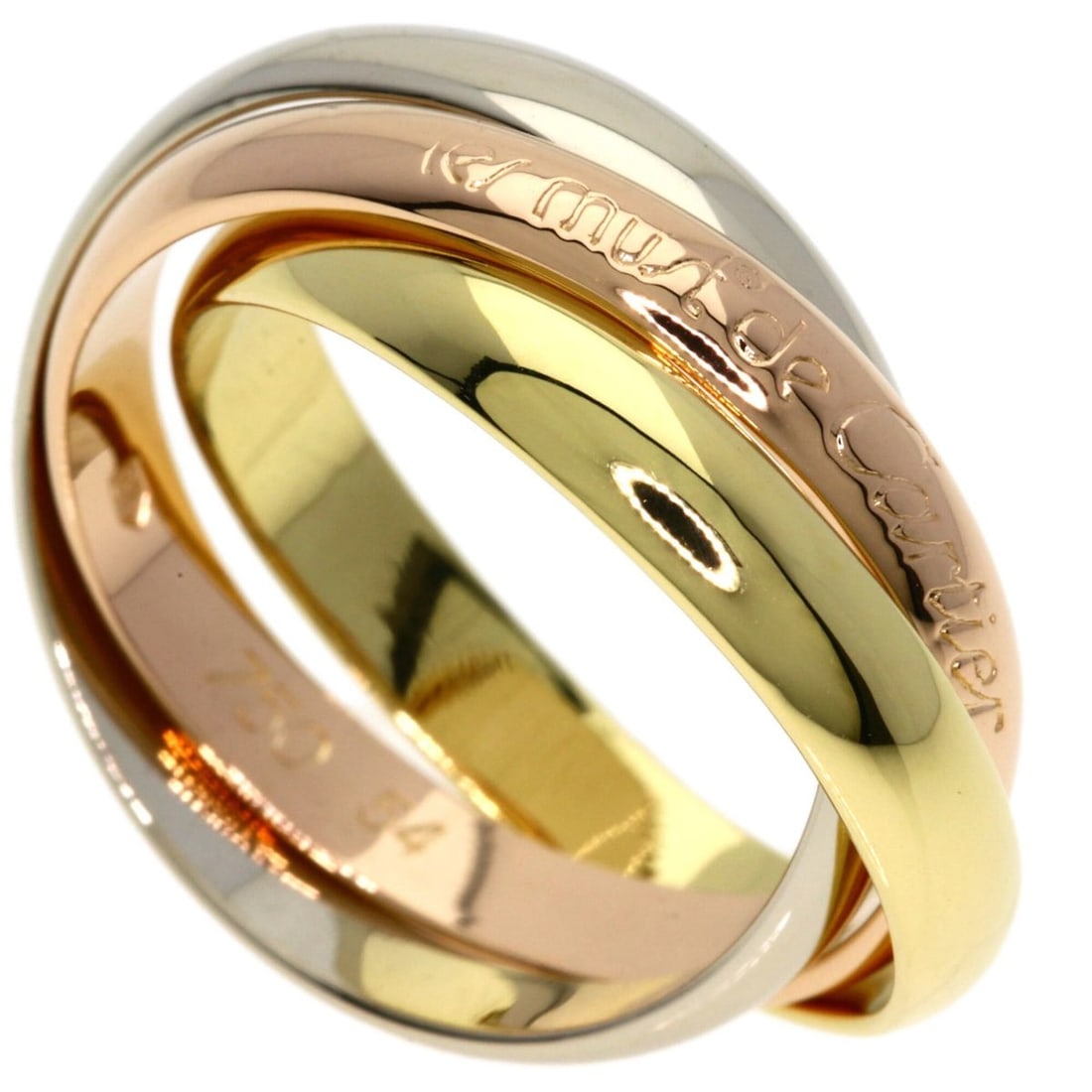 Cartier Trinity #54 Ring - 18K Yellow Gold/18K Pink White Gold Women's CARTIER: --- Catalog ---Category: SizeJP Size: 14US Size: 7Category: DesignType: Band ringGender: WomenMaterial: Pink gold (18K), White gold (18K), Yellow gold (18K)Category: GeneralBrand: Cartier--- Item List
