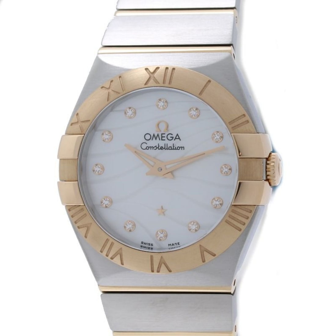 OMEGA Constellation Brushed 12P Diamond 123.20.27.60.55.006 Women's Watch SSx18KRG Rose Gold 40557: --- Catalog ---Category: SizeWrist Size: 16.5cm / 6.49''Case Diameter: 27mm / 1.06''Category: DesignType: WristwatchGender: WomenColor (Dial): White shellMaterial (Band): Pink gold (18K), Stainless st