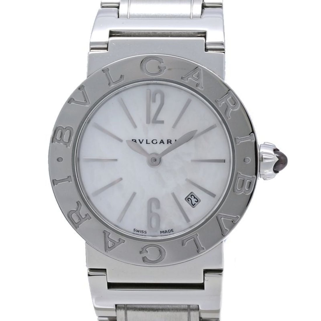 BVLGARI Bulgari BBL26WSSD BBL26S 101885 Women's Watch Stainless Steel 40553: --- Catalog ---Category: SizeWrist Size: 16cm / 6.29''Case Diameter: 26mm / 1.02''Category: DesignType: WristwatchGender: WomenColor (Dial): White shellMaterial (Band): Stainless steelMaterial (Case):